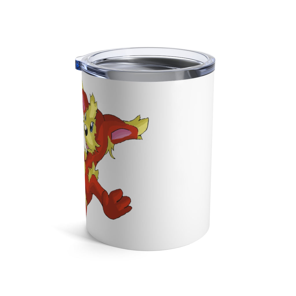 Blazeon Tumbler 10oz in stainless steel with a see-thru plastic lid, showcasing its sleek design and rounded corners.