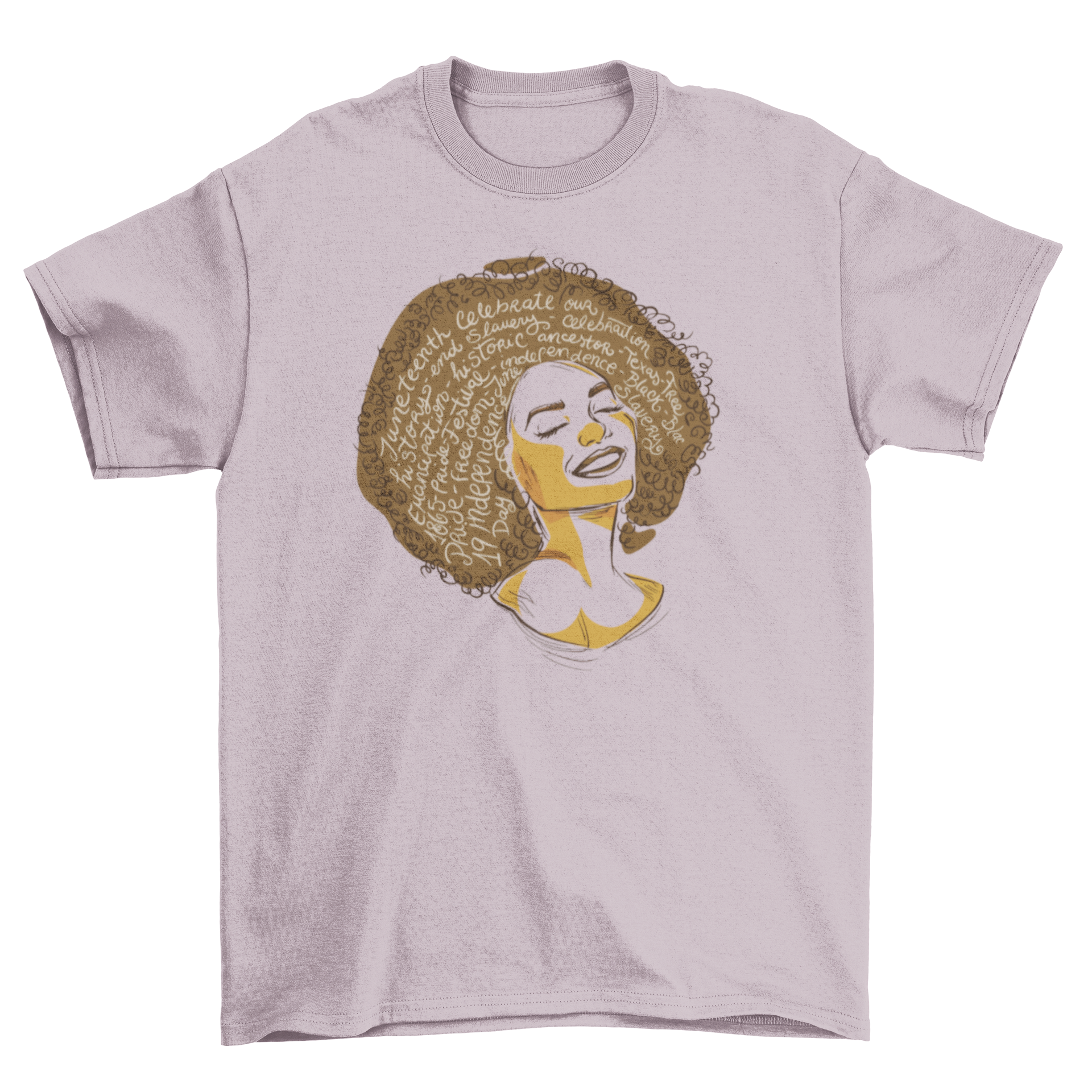 A stylish t-shirt featuring a black woman illustration and inspiring quotes for Black History Month celebration.