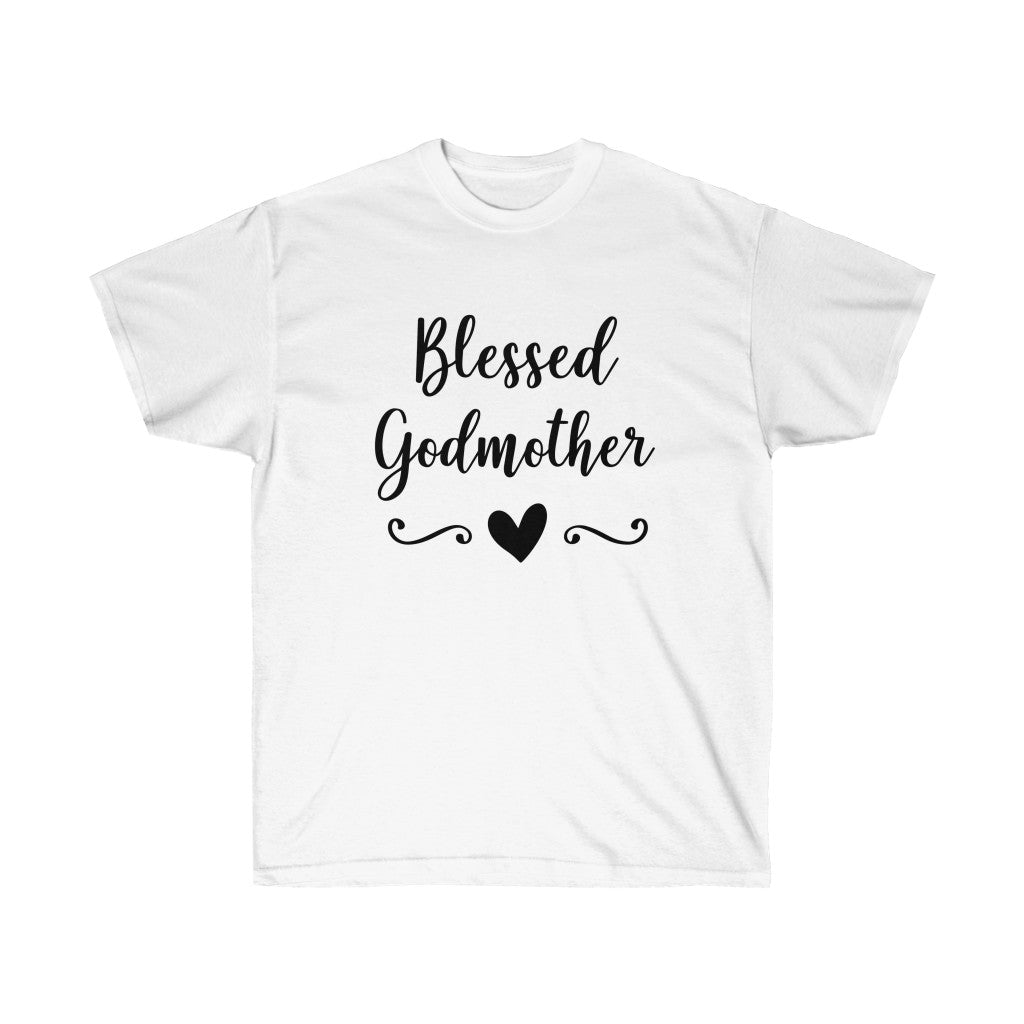 A Blessed Godmother Family T-Shirt featuring a stylish design, perfect for celebrating the bond with a godmother.