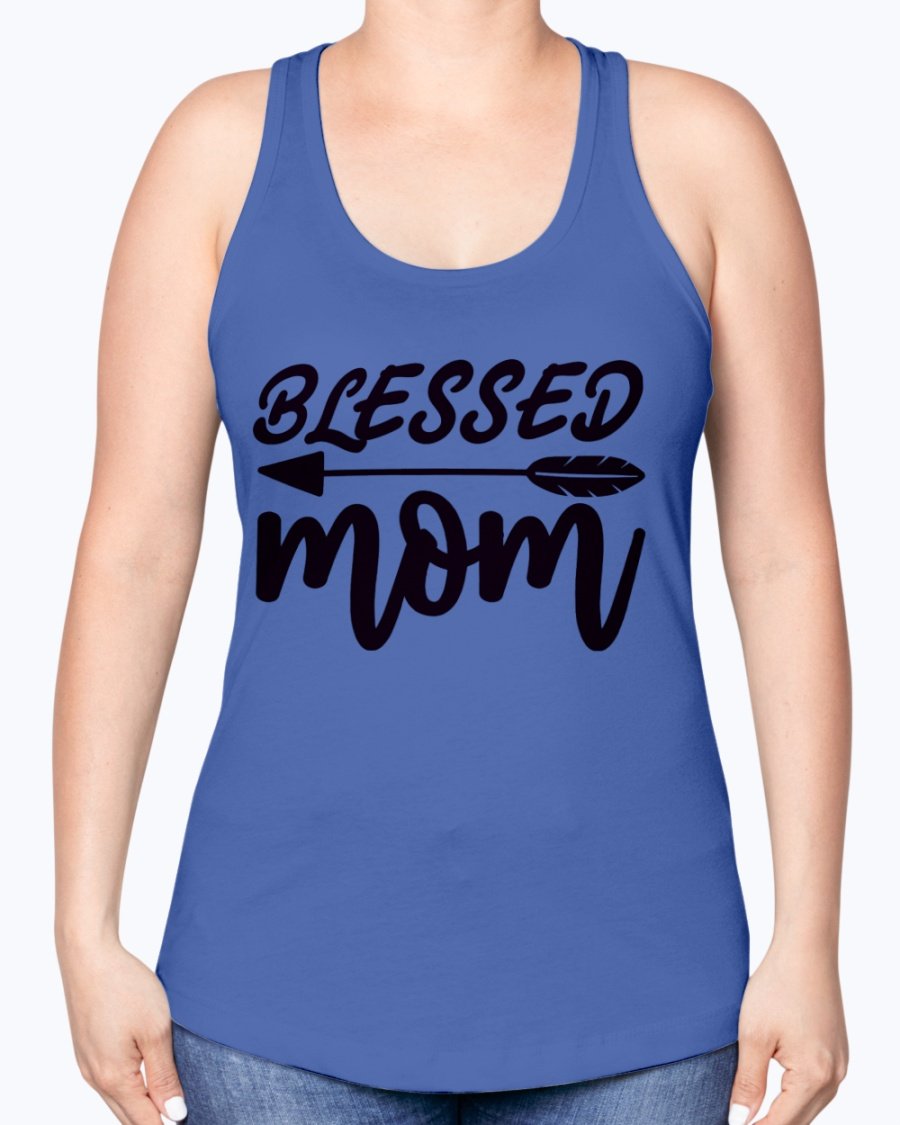 Blessed Mom Racerback Tank in a stylish design, showcasing a comfortable fit and soft fabric blend, perfect for casual wear and workouts.