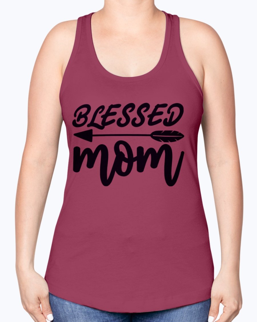 Blessed Mom Racerback Tank in a stylish design, showcasing a comfortable fit and soft fabric blend, perfect for casual wear and workouts.