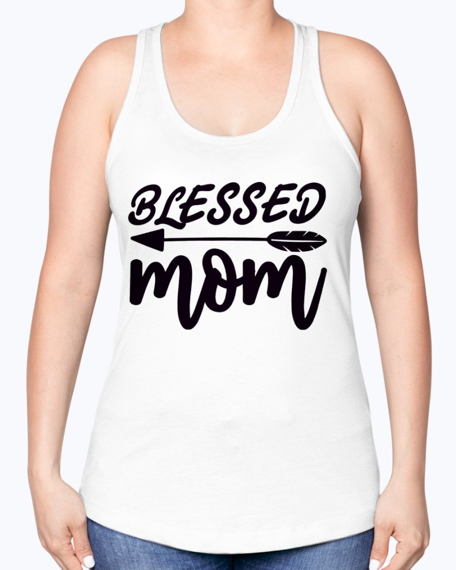 Blessed Mom Racerback Tank in a stylish design, showcasing a comfortable fit and soft fabric blend, perfect for casual wear and workouts.