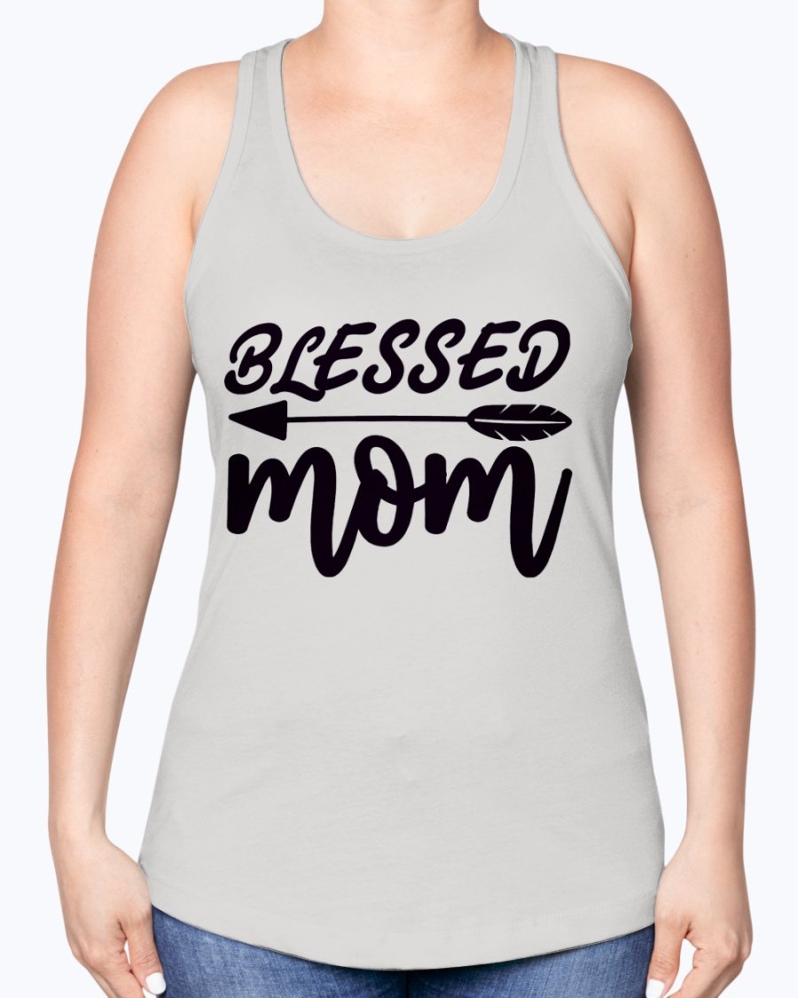 Blessed Mom Racerback Tank in a stylish design, showcasing a comfortable fit and soft fabric blend, perfect for casual wear and workouts.