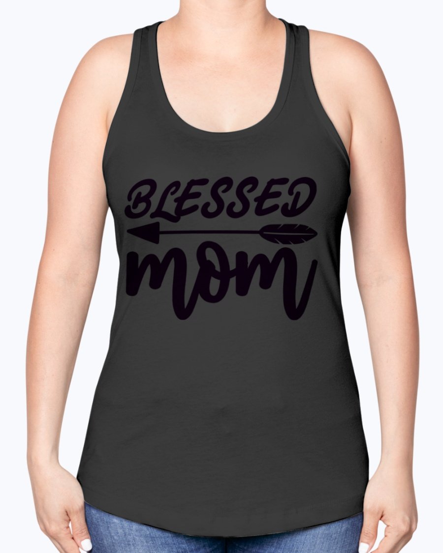 Blessed Mom Racerback Tank in a stylish design, showcasing a comfortable fit and soft fabric blend, perfect for casual wear and workouts.