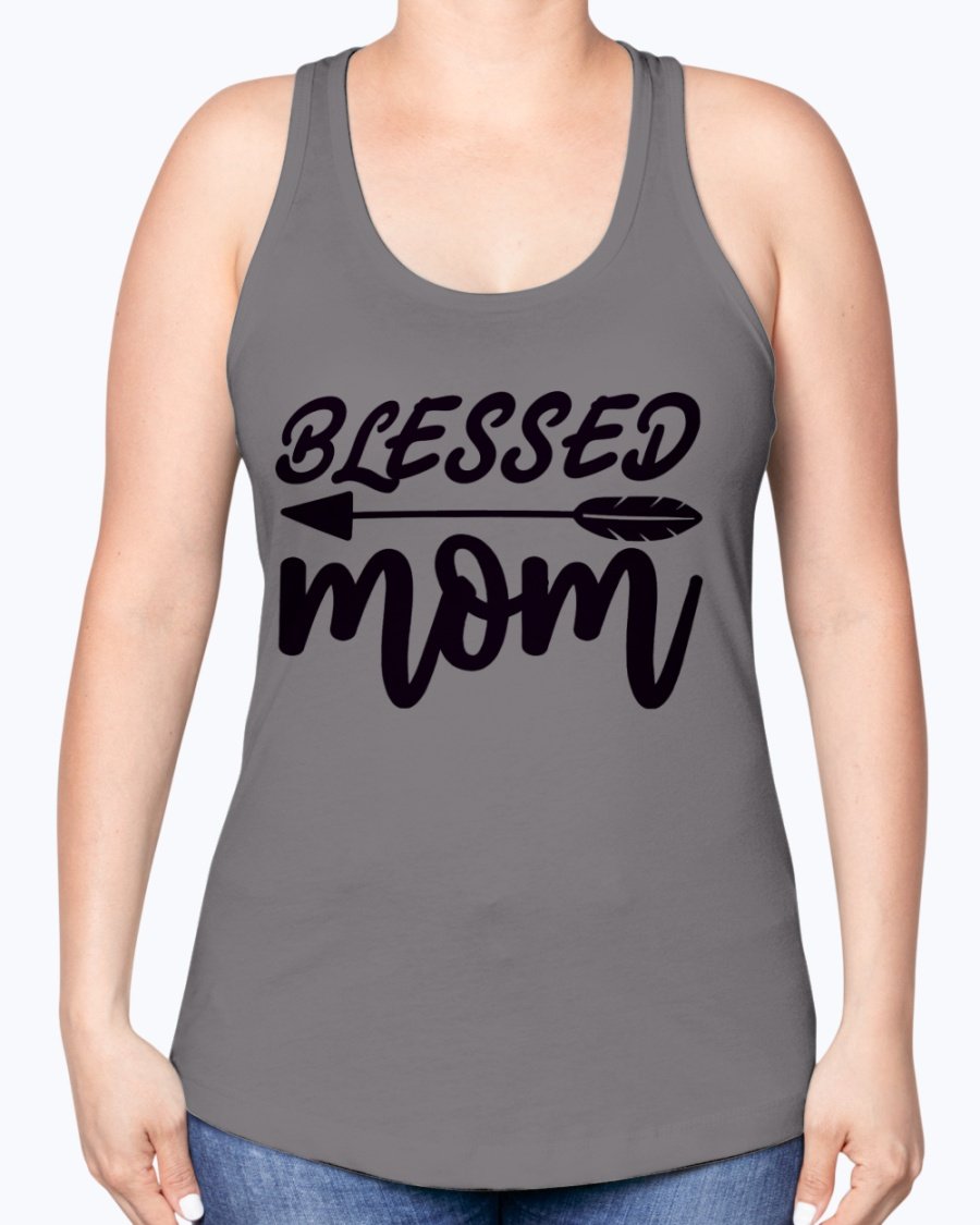 Blessed Mom Racerback Tank in a stylish design, showcasing a comfortable fit and soft fabric blend, perfect for casual wear and workouts.