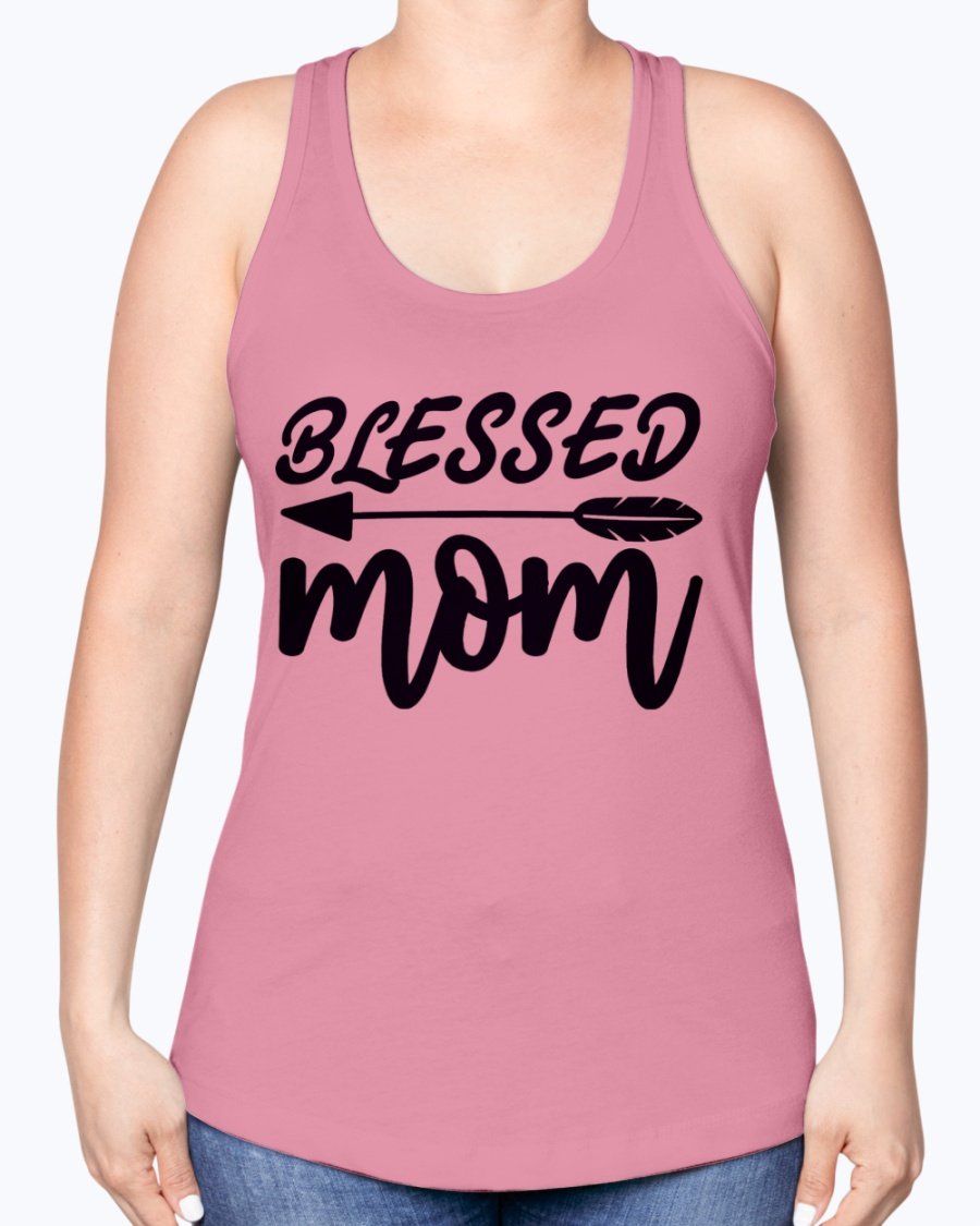 Blessed Mom Racerback Tank in a stylish design, showcasing a comfortable fit and soft fabric blend, perfect for casual wear and workouts.