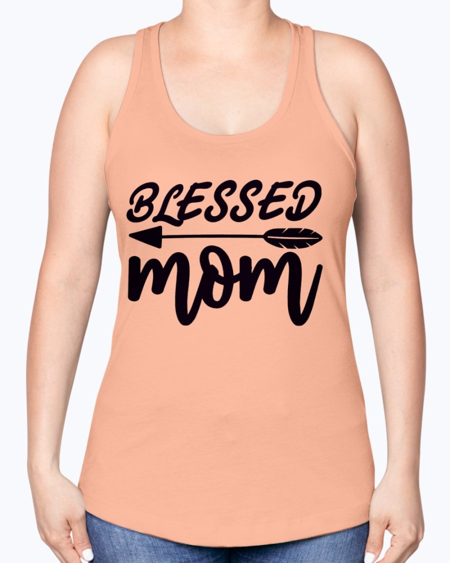 Blessed Mom Racerback Tank in a stylish design, showcasing a comfortable fit and soft fabric blend, perfect for casual wear and workouts.