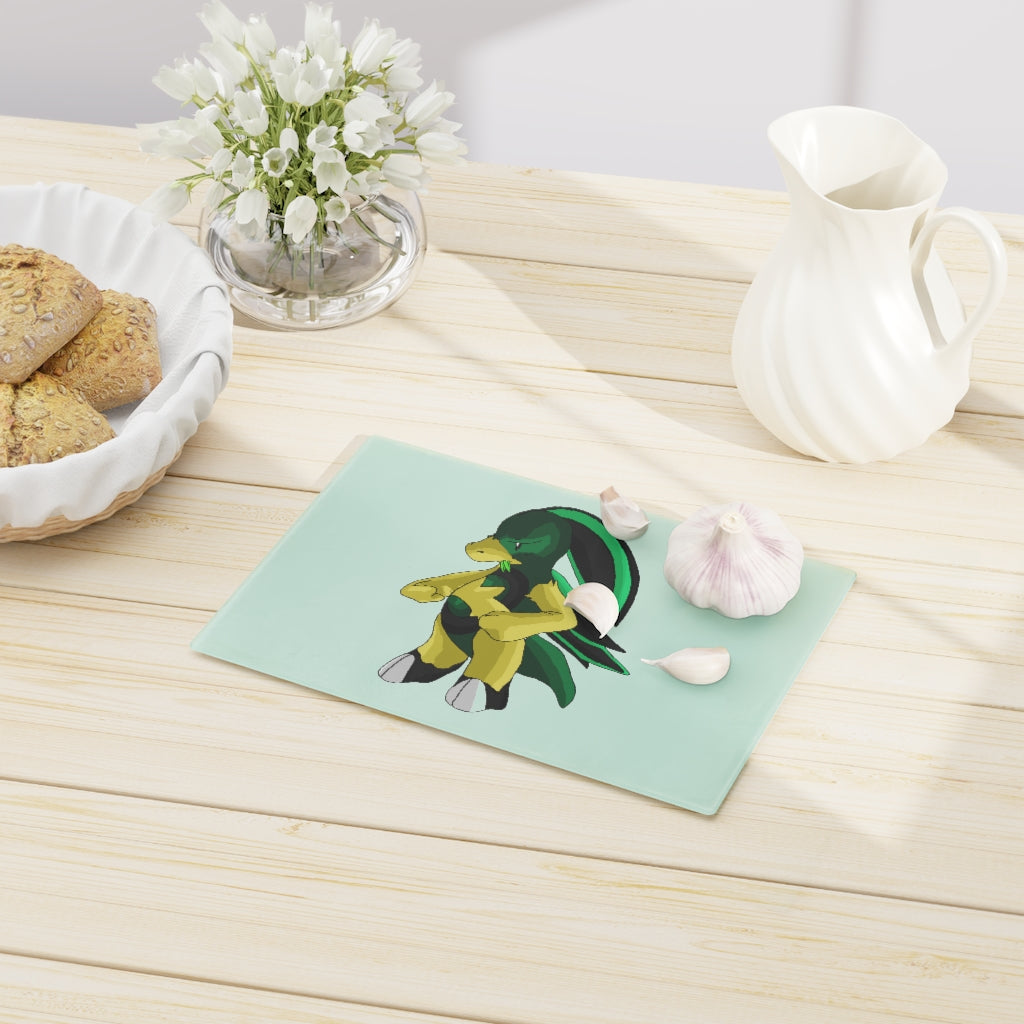 Bliblax Cutting Board made of tempered glass with personalized design options and rubber dots for stability.