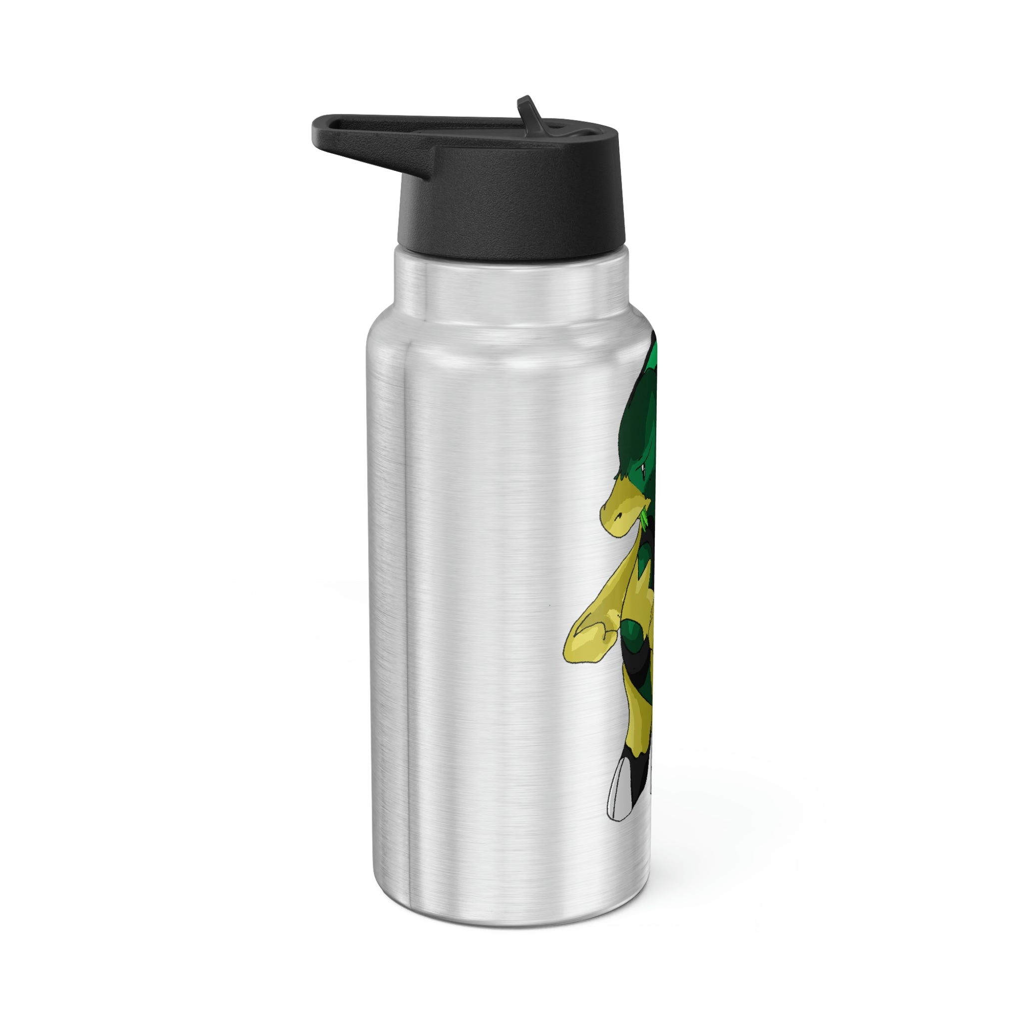 Bliblax Gator Tumbler in stainless steel with a custom design and plastic straw, showcasing its 32oz capacity.