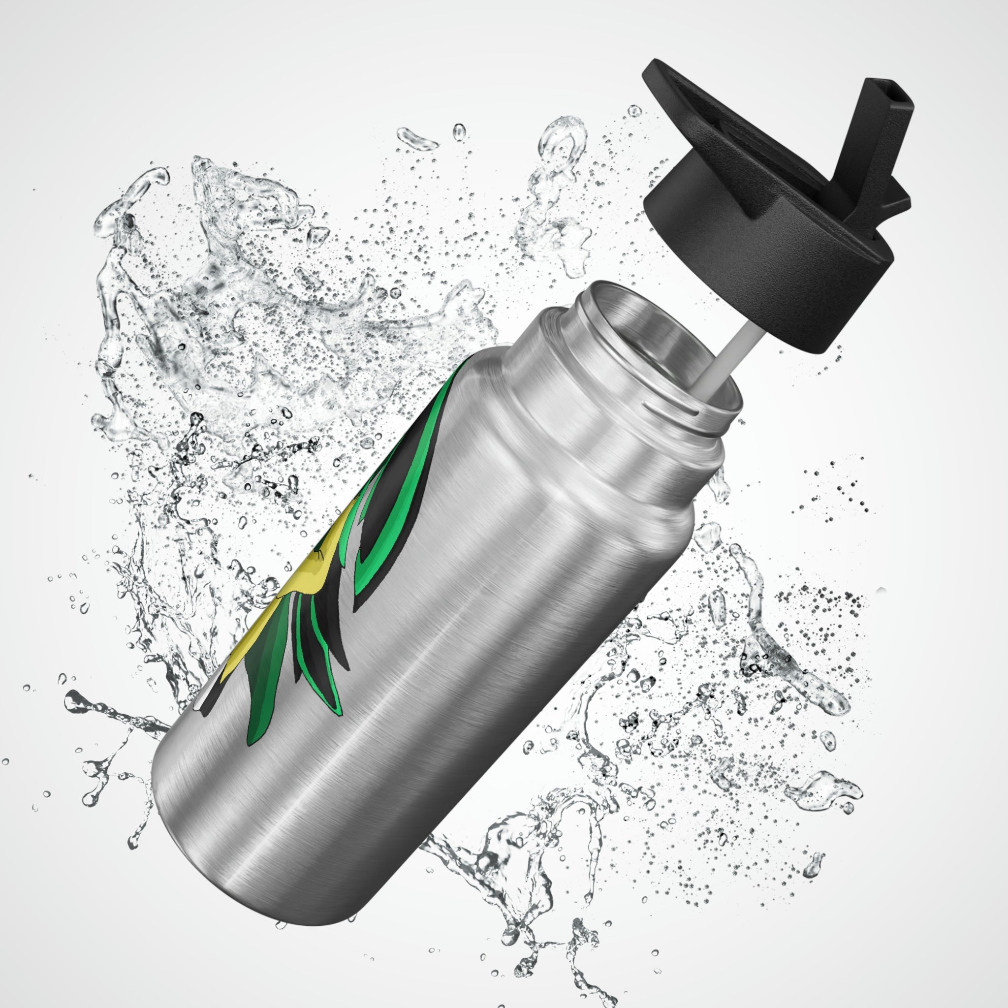 Bliblax Gator Tumbler in stainless steel with a custom design and plastic straw, showcasing its 32oz capacity.