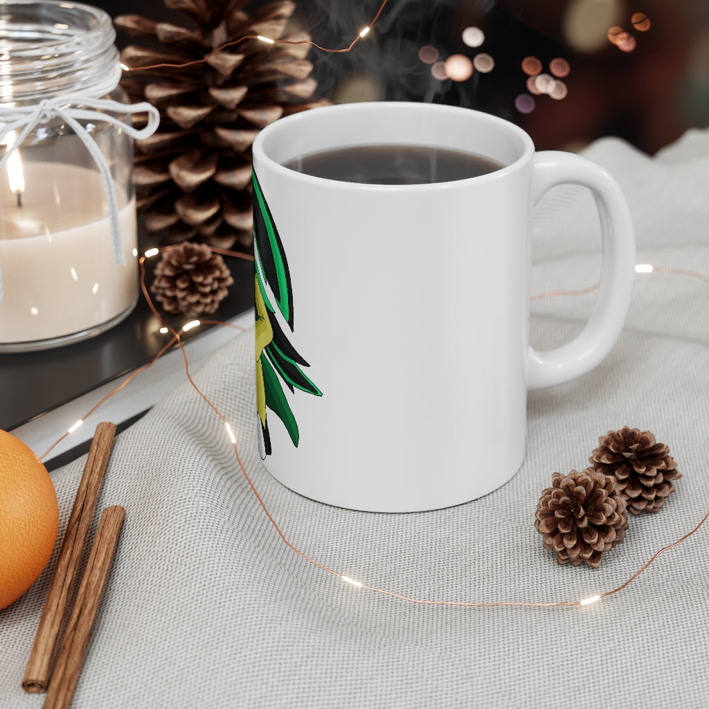 Bliblax Mug 11oz, a white ceramic mug with rounded corners and a C-handle, perfect for coffee, tea, and hot chocolate.