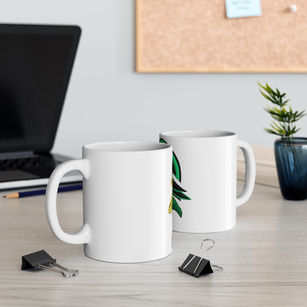 Bliblax Mug 11oz, a white ceramic mug with rounded corners and a C-handle, perfect for coffee, tea, and hot chocolate.