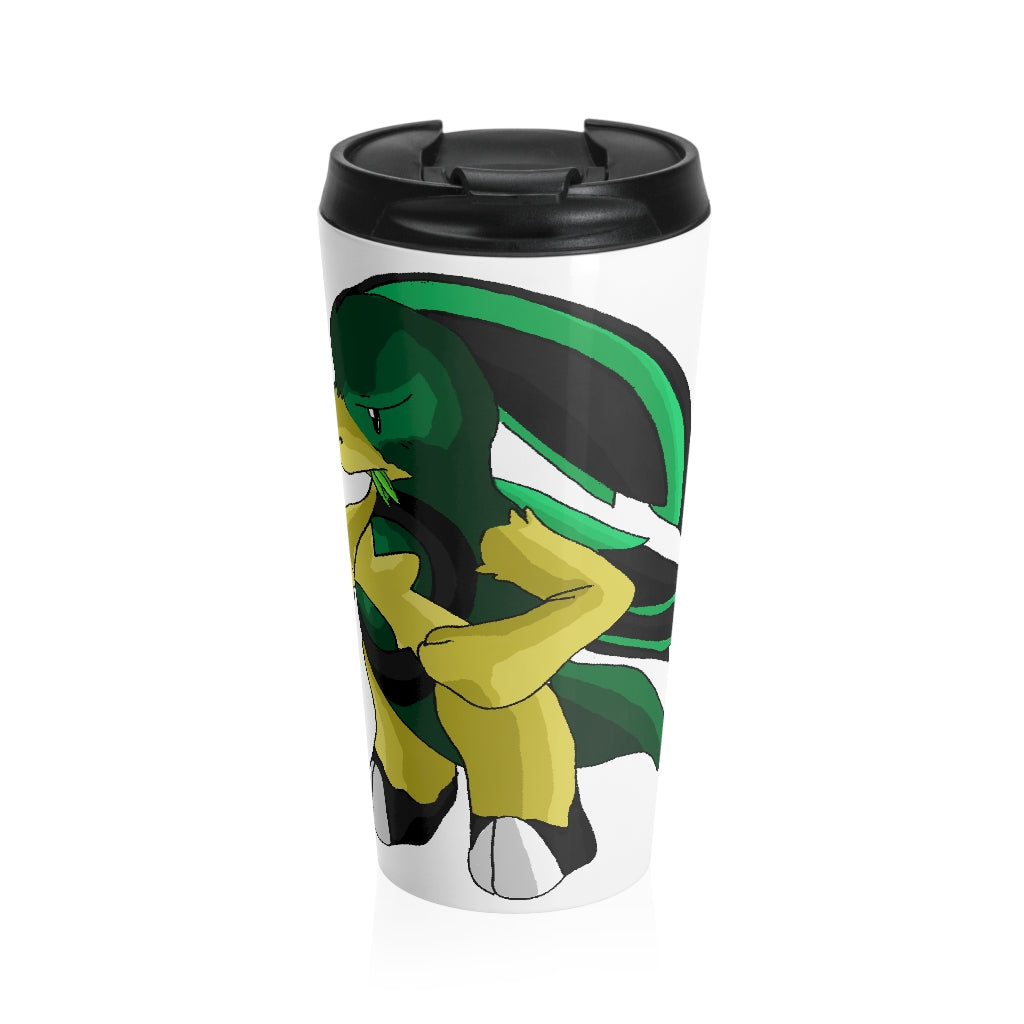 Bliblax Stainless Steel Travel Mug with black plastic lid, showcasing a sleek design and vibrant sublimation print.