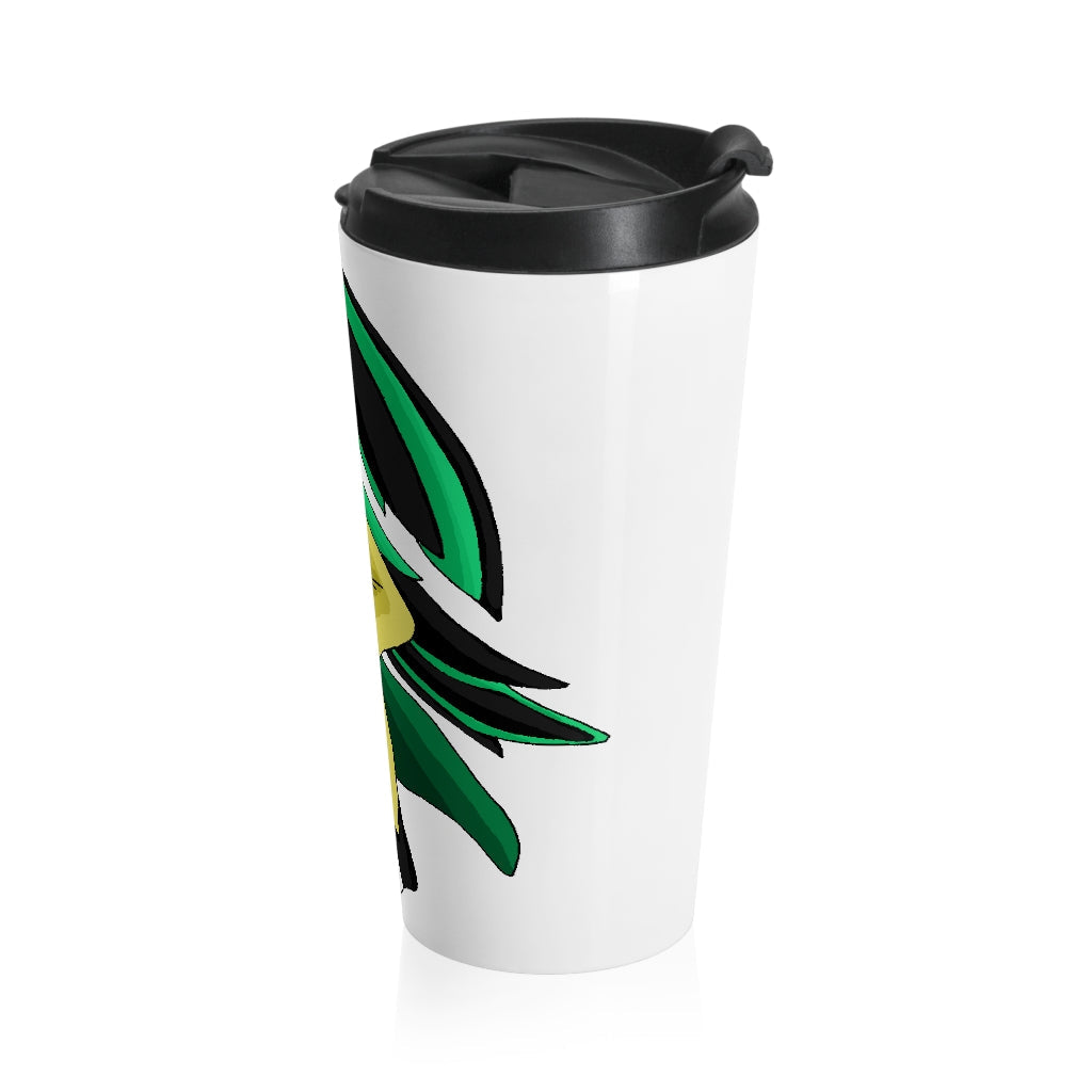 Bliblax Stainless Steel Travel Mug with black plastic lid, showcasing a sleek design and vibrant sublimation print.