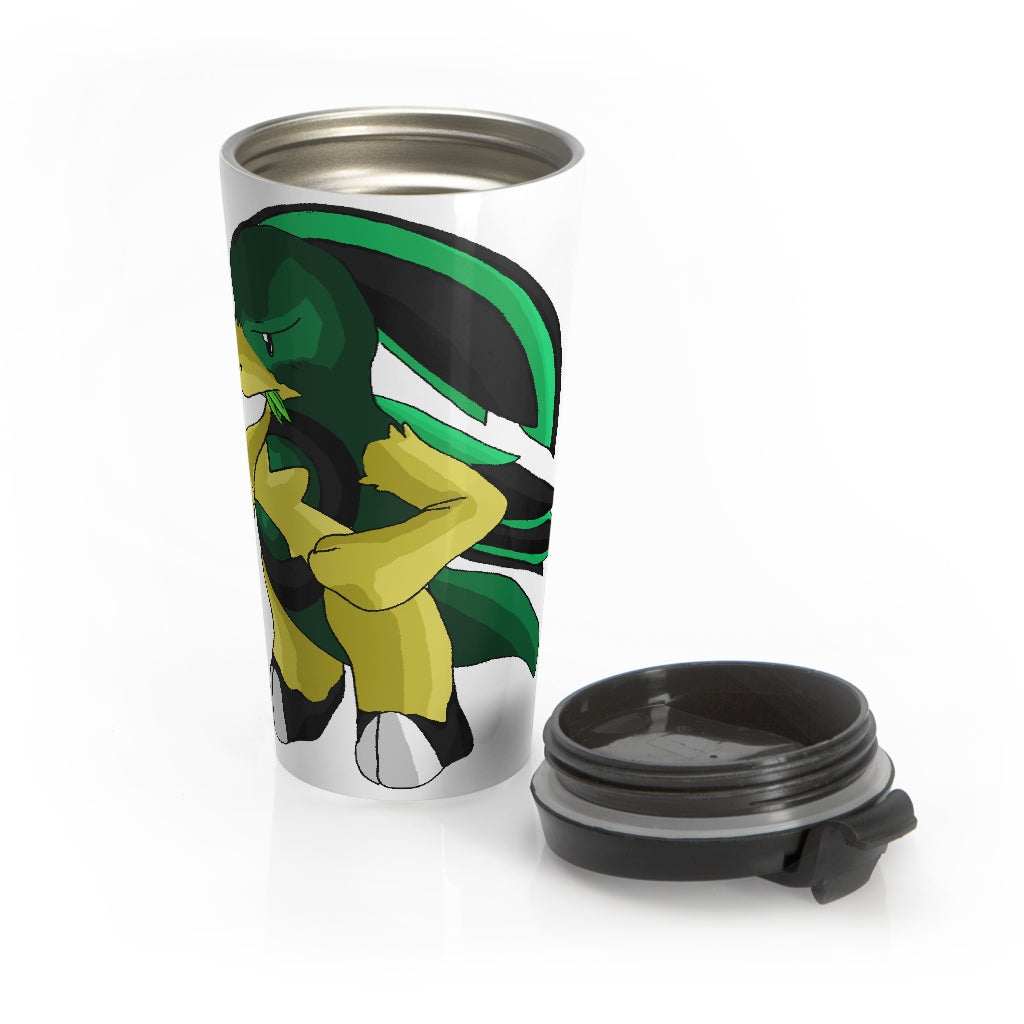 Bliblax Stainless Steel Travel Mug with black plastic lid, showcasing a sleek design and vibrant sublimation print.