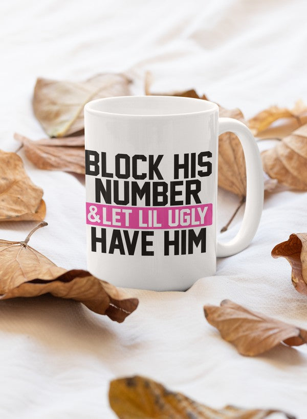 A stylish Block His Number Mug with a glossy finish and sturdy handle, perfect for coffee or tea.