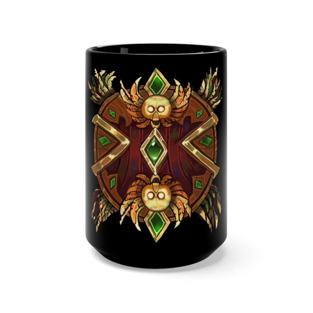 Blood Elf Magic Counter Shield Black Mug, 15oz ceramic mug with a sleek black design and vibrant sublimation print.