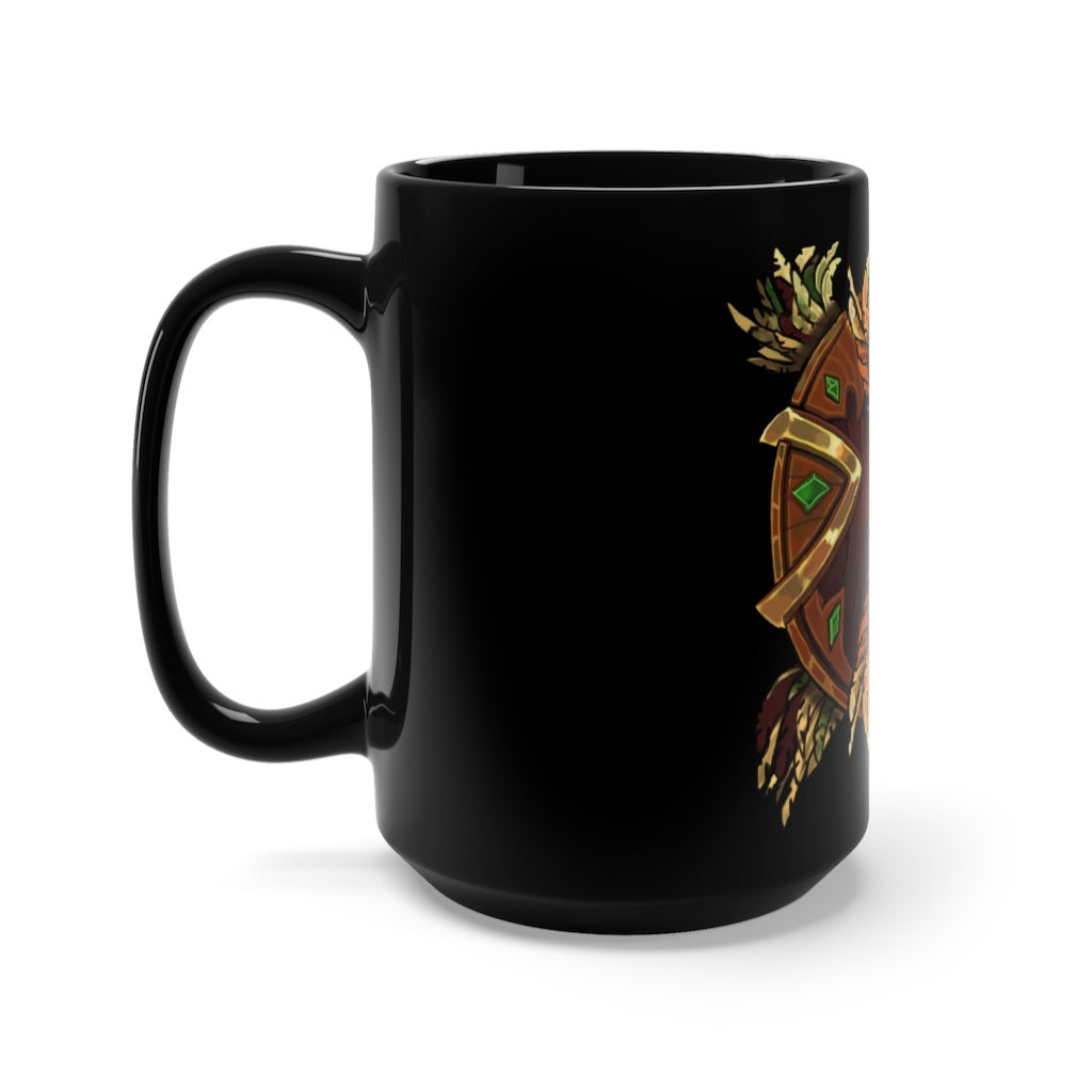 Blood Elf Magic Counter Shield Black Mug, 15oz ceramic mug with a sleek black design and vibrant sublimation print.