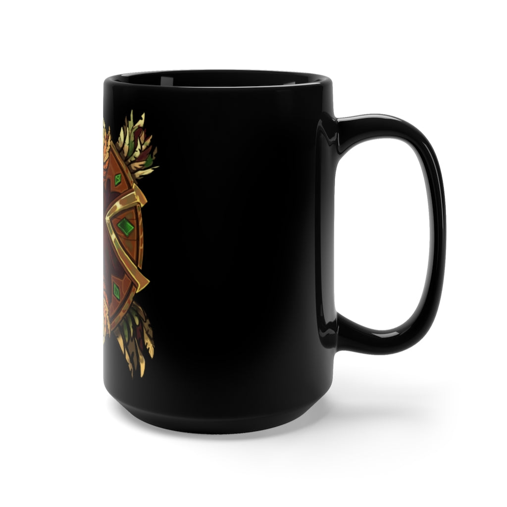 Blood Elf Magic Counter Shield Black Mug, 15oz ceramic mug with a sleek black design and vibrant sublimation print.