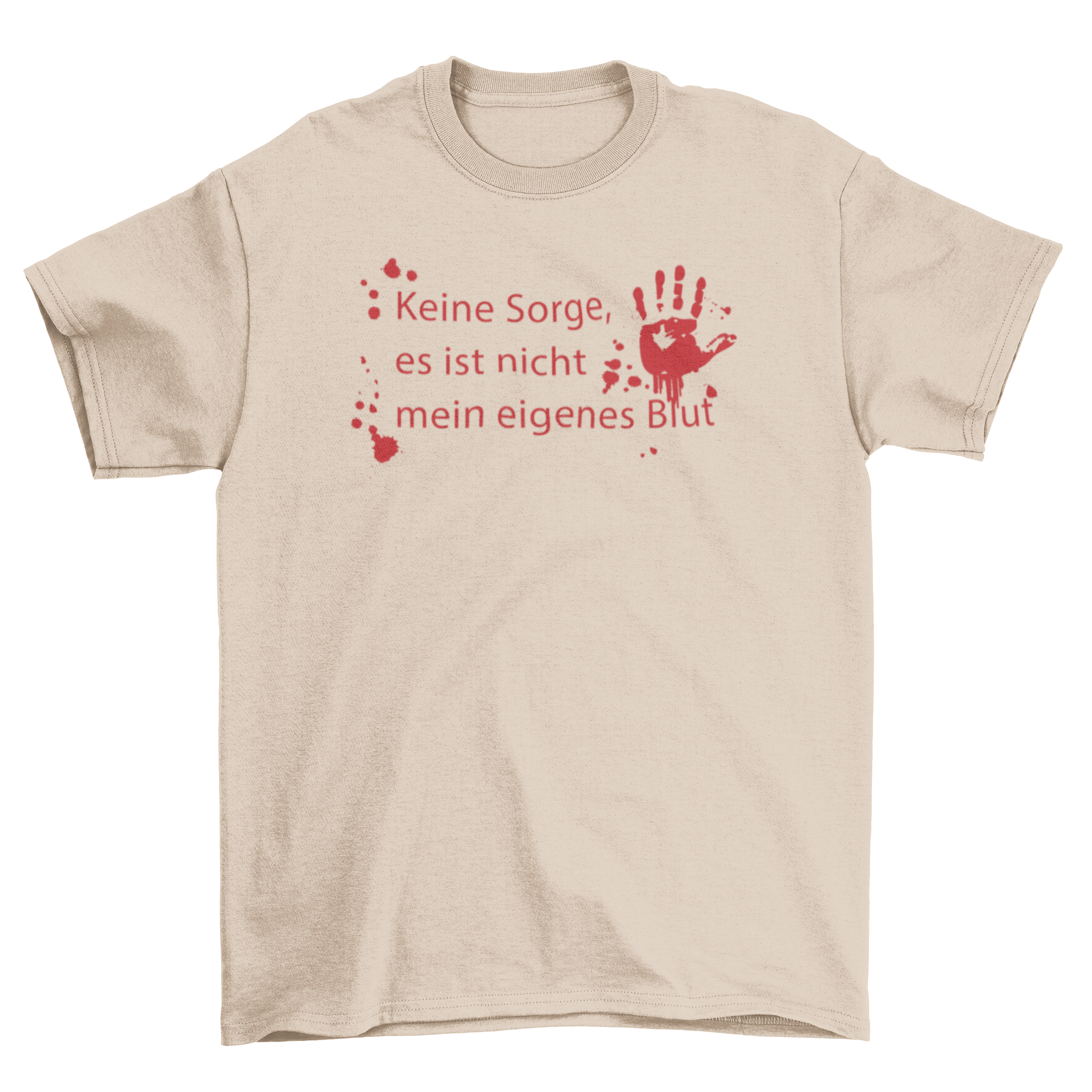 Creepy Blood German t-shirt featuring the quote Keine sorge es ist nicht mein eigenes blut in bold typography.