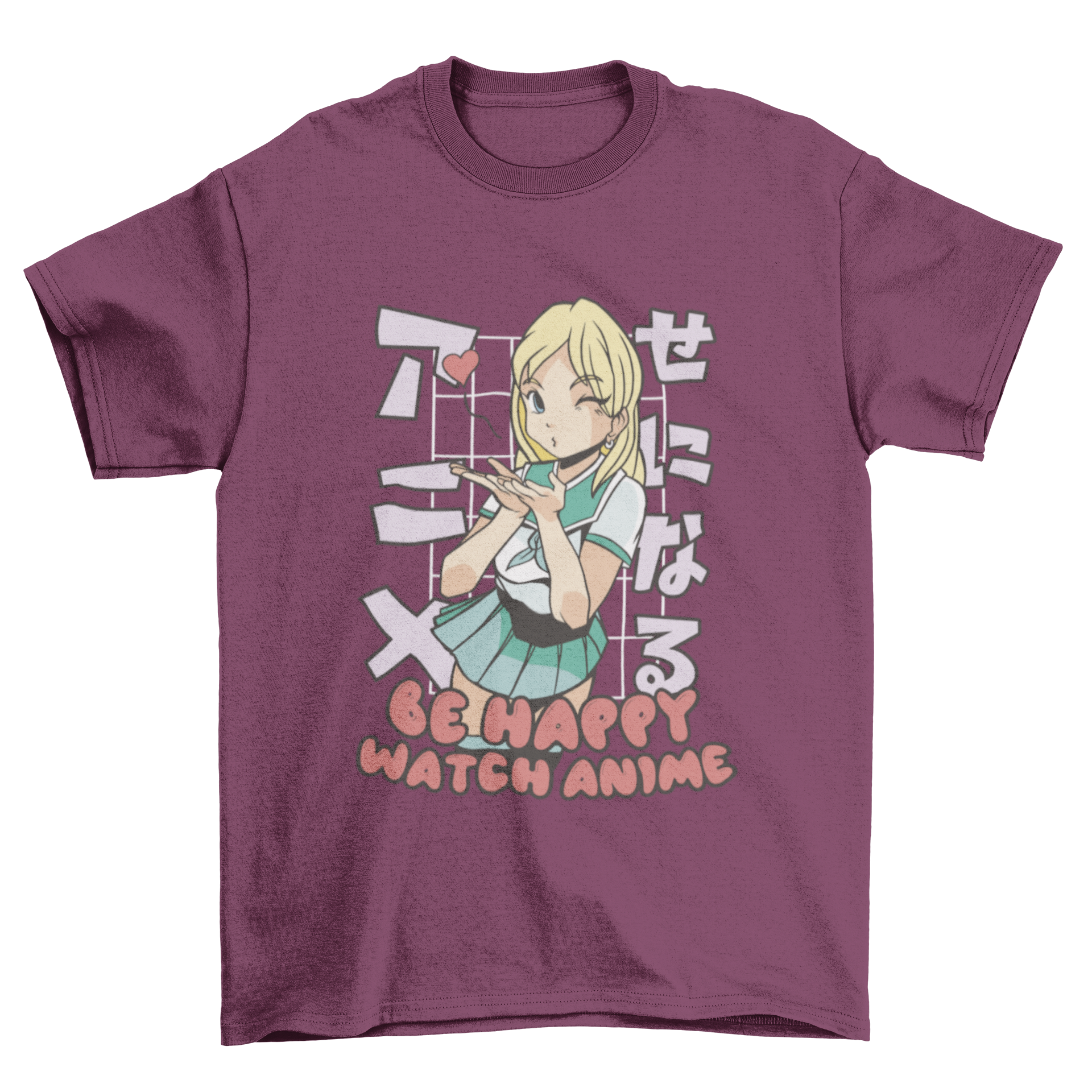 A cute t-shirt featuring a blonde anime girl winking and blowing a kiss, perfect for anime fans.