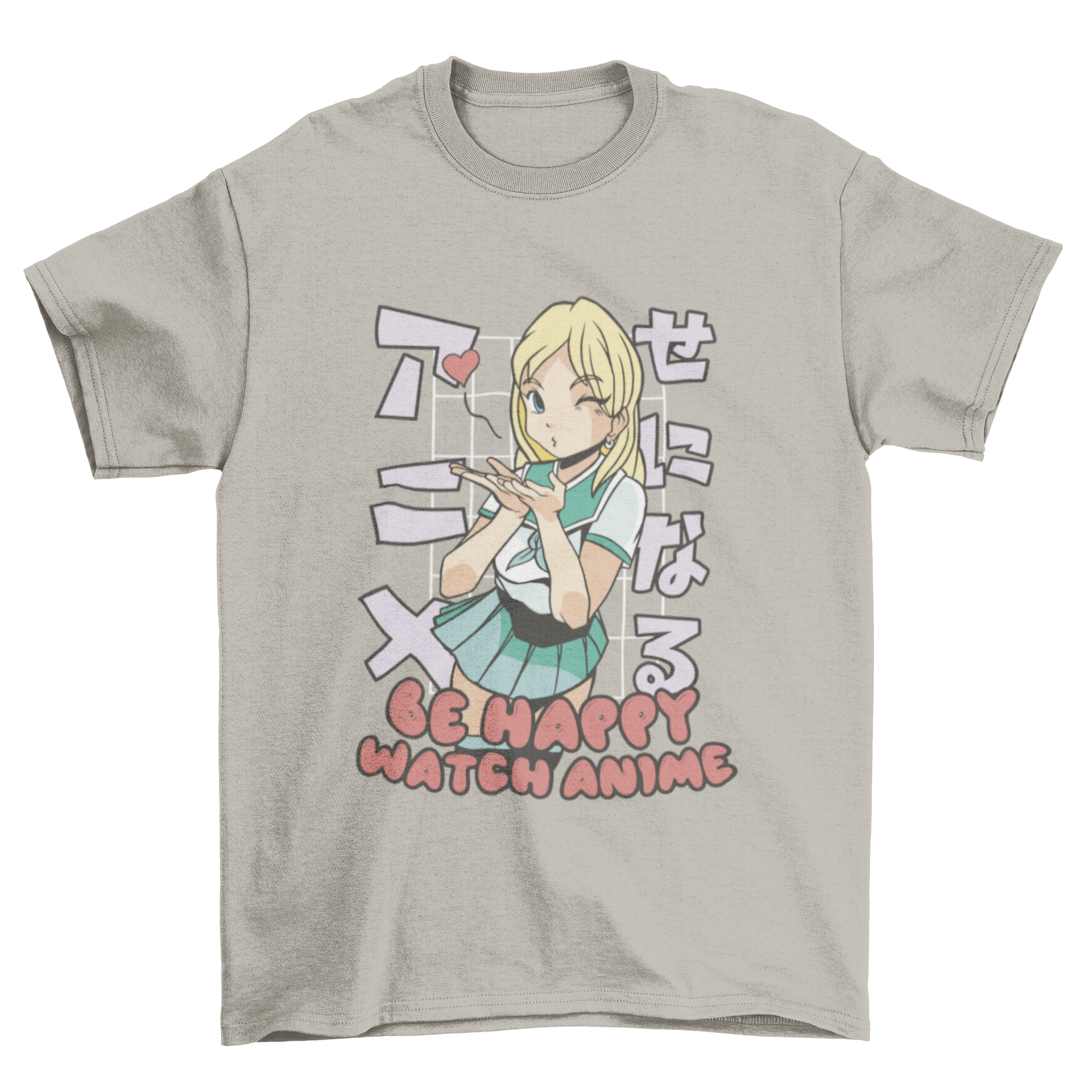 A cute t-shirt featuring a blonde anime girl winking and blowing a kiss, perfect for anime fans.