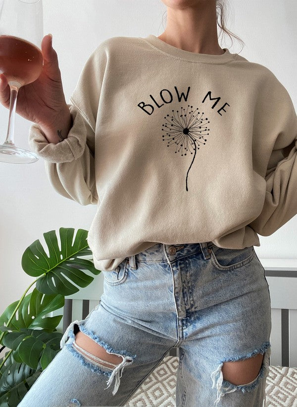 Blow Me Sweat Shirt featuring unique artistic designs, made from soft cotton/poly fleece blend, perfect for casual wear.