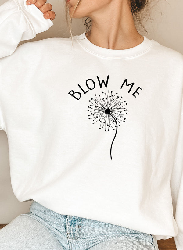 Blow Me Sweat Shirt featuring unique artistic designs, made from soft cotton/poly fleece blend, perfect for casual wear.