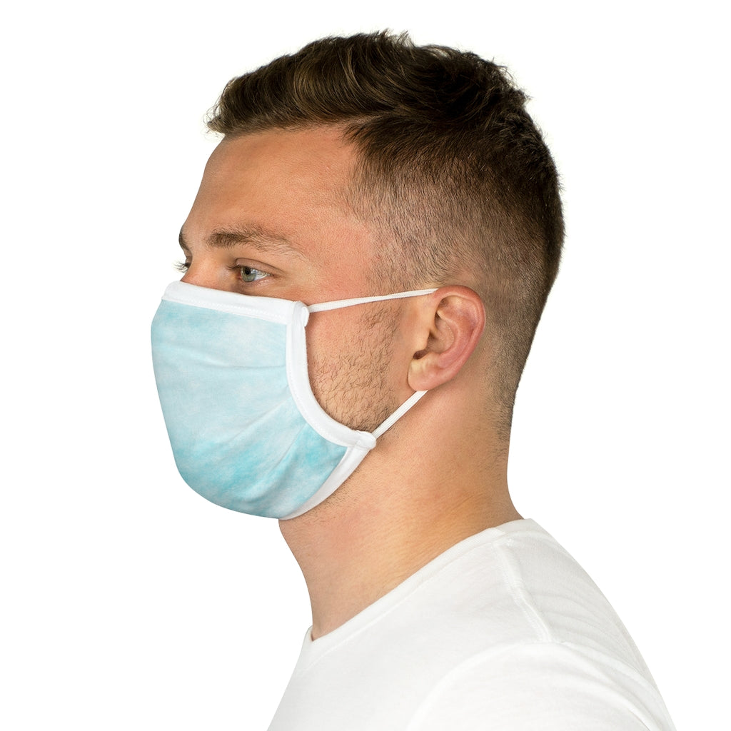 Blue Clouds Cotton Face Mask featuring a stylish cloud design, made from 100% cotton with adjustable earloops and nose wire.