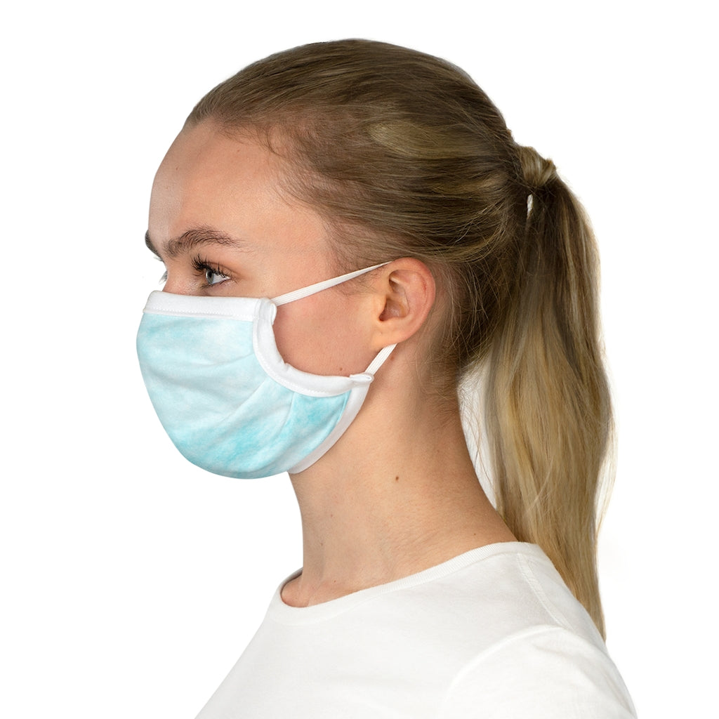 Blue Clouds Cotton Face Mask featuring a stylish cloud design, made from 100% cotton with adjustable earloops and nose wire.