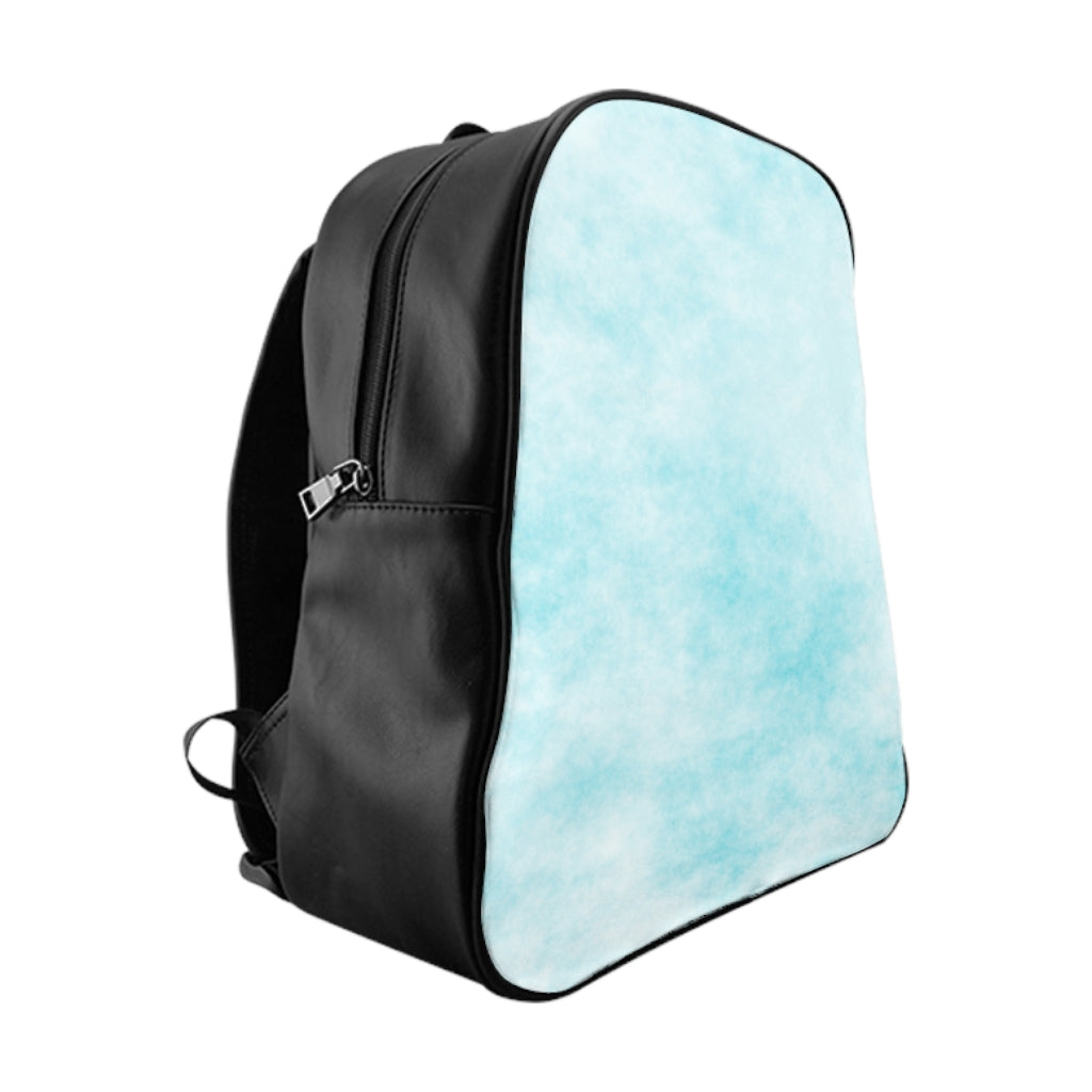 Blue Clouds School Backpack featuring a stylish design with padded back and multiple pockets, made from durable PU leather.