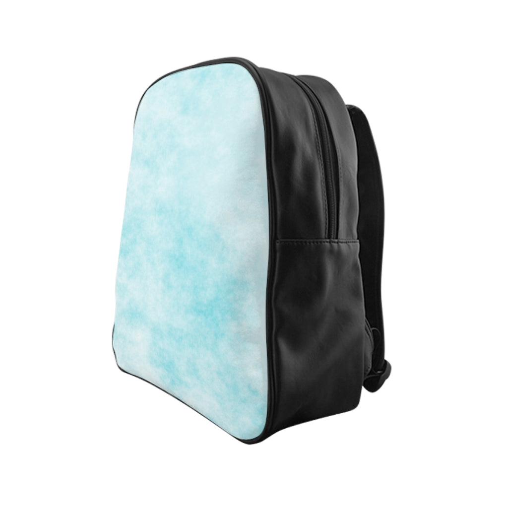 Blue Clouds School Backpack featuring a stylish design with padded back and multiple pockets, made from durable PU leather.