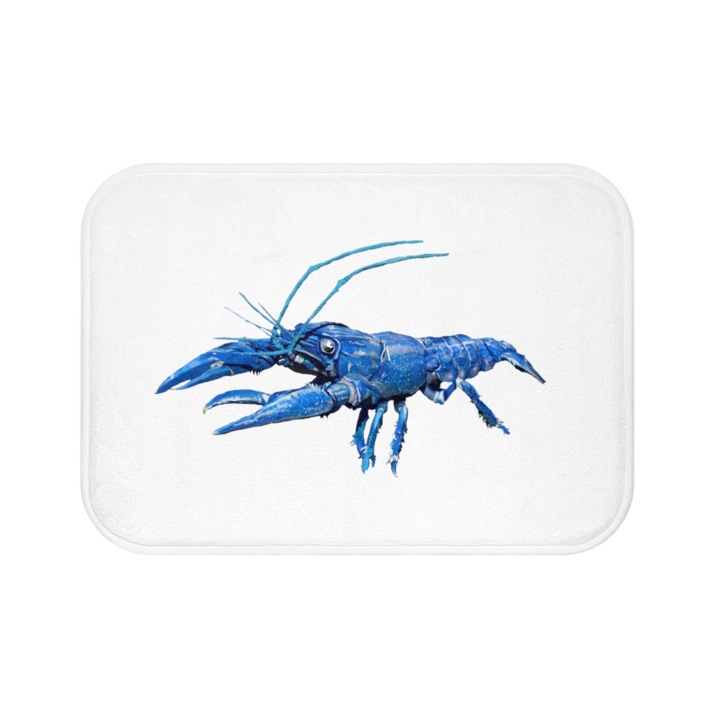 Blue Crawfish Bath Mat with anti-slip backing and vibrant design, perfect for bathroom decor.