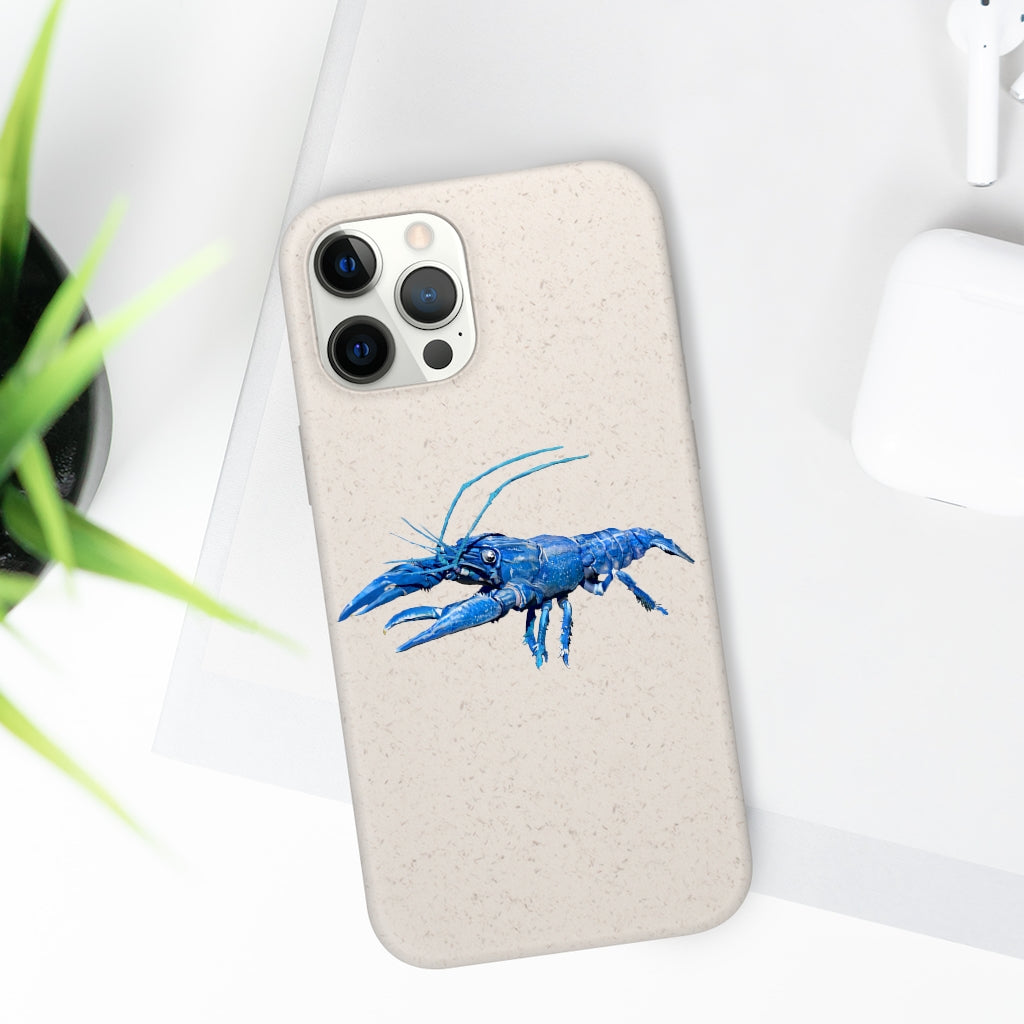 Blue Crawfish Biodegradable Phone Case made from plant-based materials, featuring a slim design and precise cutouts for connectivity.