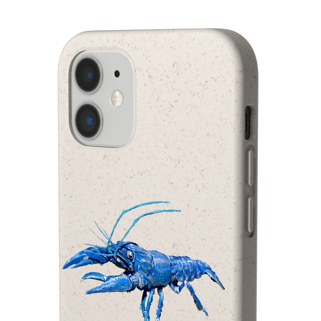 Blue Crawfish Biodegradable Phone Case made from plant-based materials, featuring a slim design and precise cutouts for connectivity.