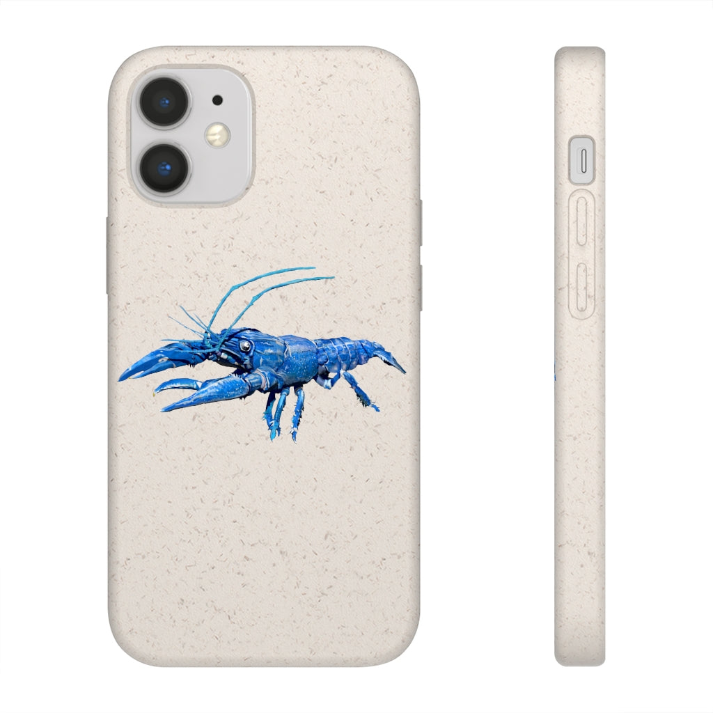 Blue Crawfish Biodegradable Phone Case made from plant-based materials, featuring a slim design and precise cutouts for connectivity.