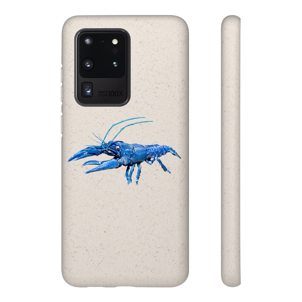 Blue Crawfish Biodegradable Phone Case made from plant-based materials, featuring a slim design and precise cutouts for connectivity.