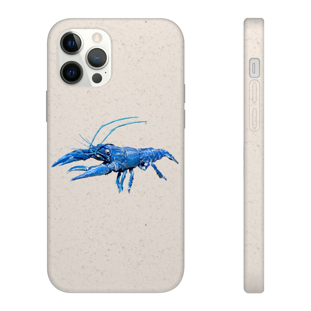 Blue Crawfish Biodegradable Phone Case made from plant-based materials, featuring a slim design and precise cutouts for connectivity.