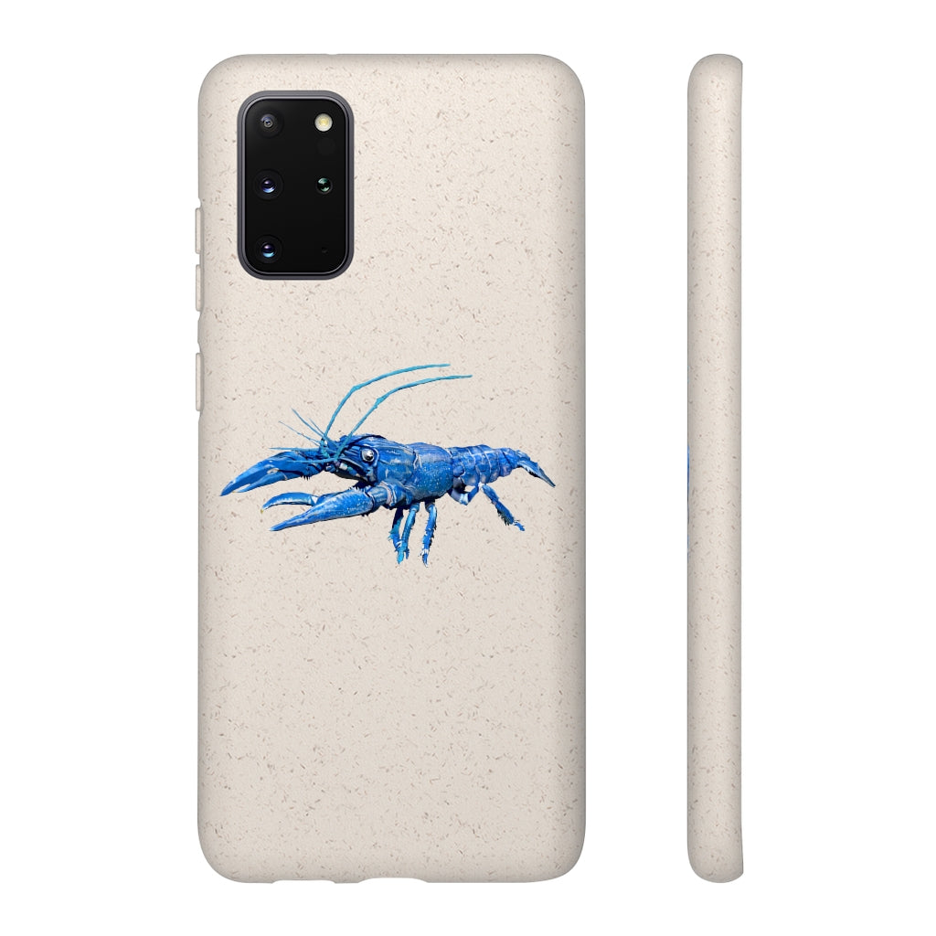 Blue Crawfish Biodegradable Phone Case made from plant-based materials, featuring a slim design and precise cutouts for connectivity.