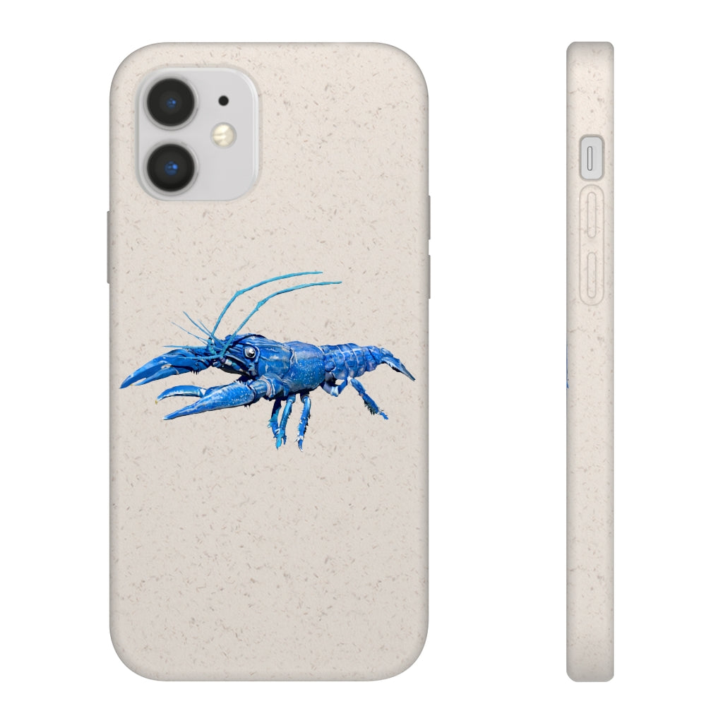 Blue Crawfish Biodegradable Phone Case made from plant-based materials, featuring a slim design and precise cutouts for connectivity.