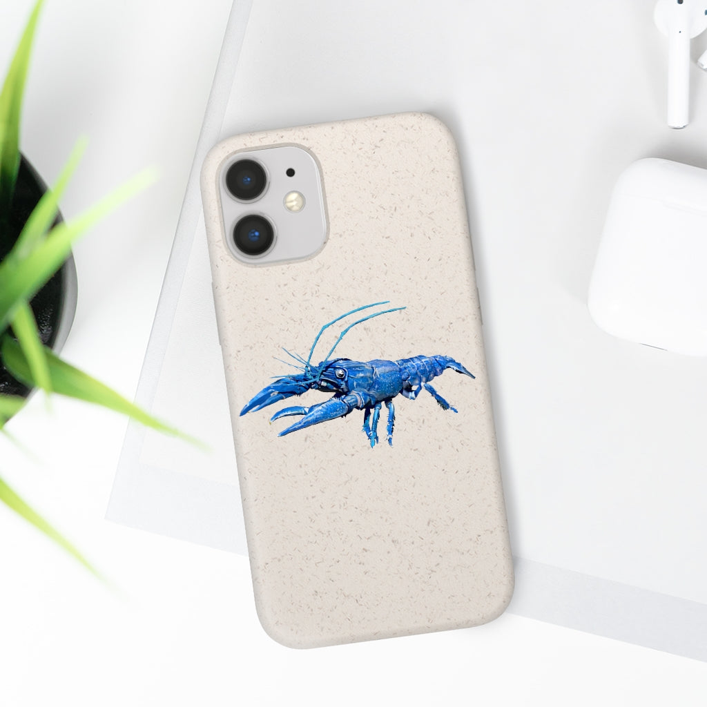 Blue Crawfish Biodegradable Phone Case made from plant-based materials, featuring a slim design and precise cutouts for connectivity.