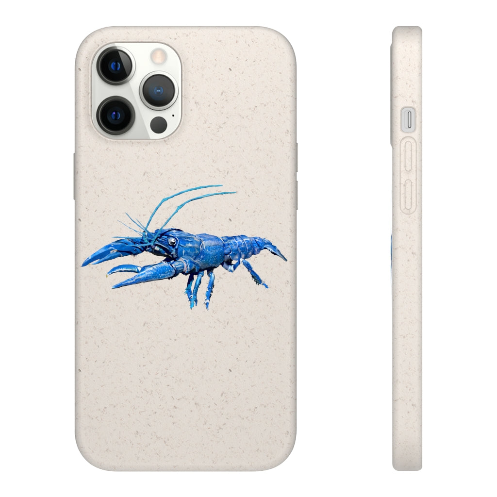 Blue Crawfish Biodegradable Phone Case made from plant-based materials, featuring a slim design and precise cutouts for connectivity.