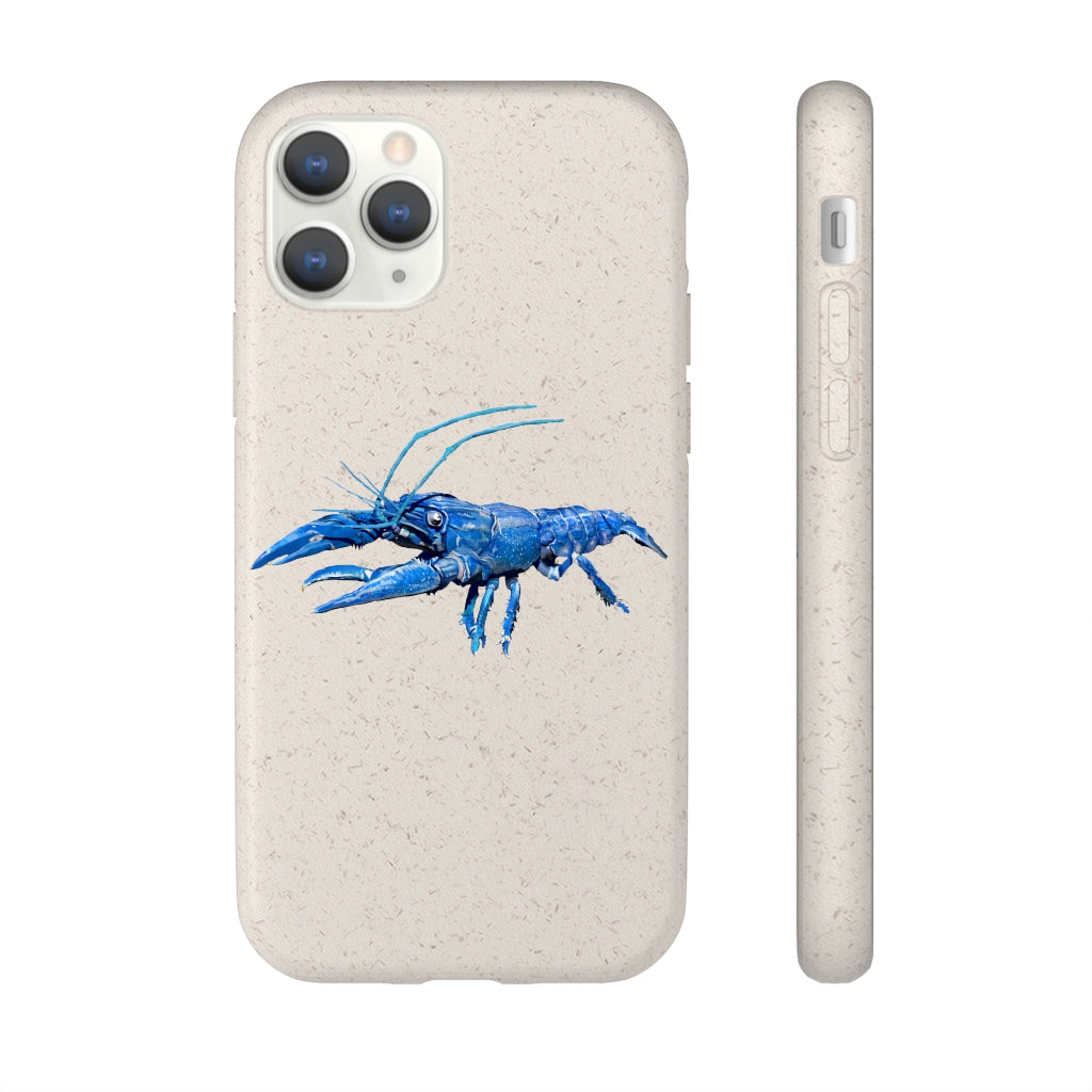 Blue Crawfish Biodegradable Phone Case made from plant-based materials, featuring a slim design and precise cutouts for connectivity.