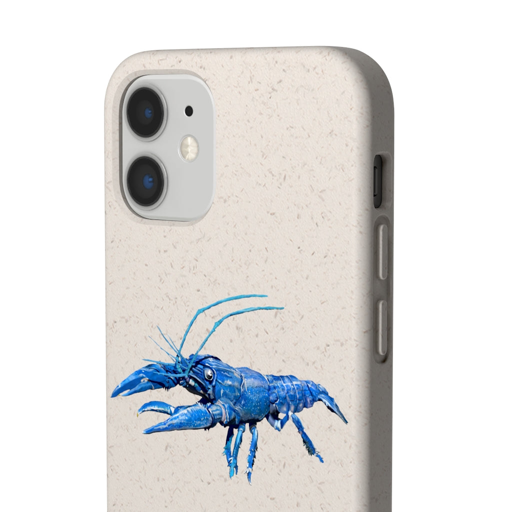 Blue Crawfish Biodegradable Phone Case made from plant-based materials, featuring a slim design and precise cutouts for connectivity.