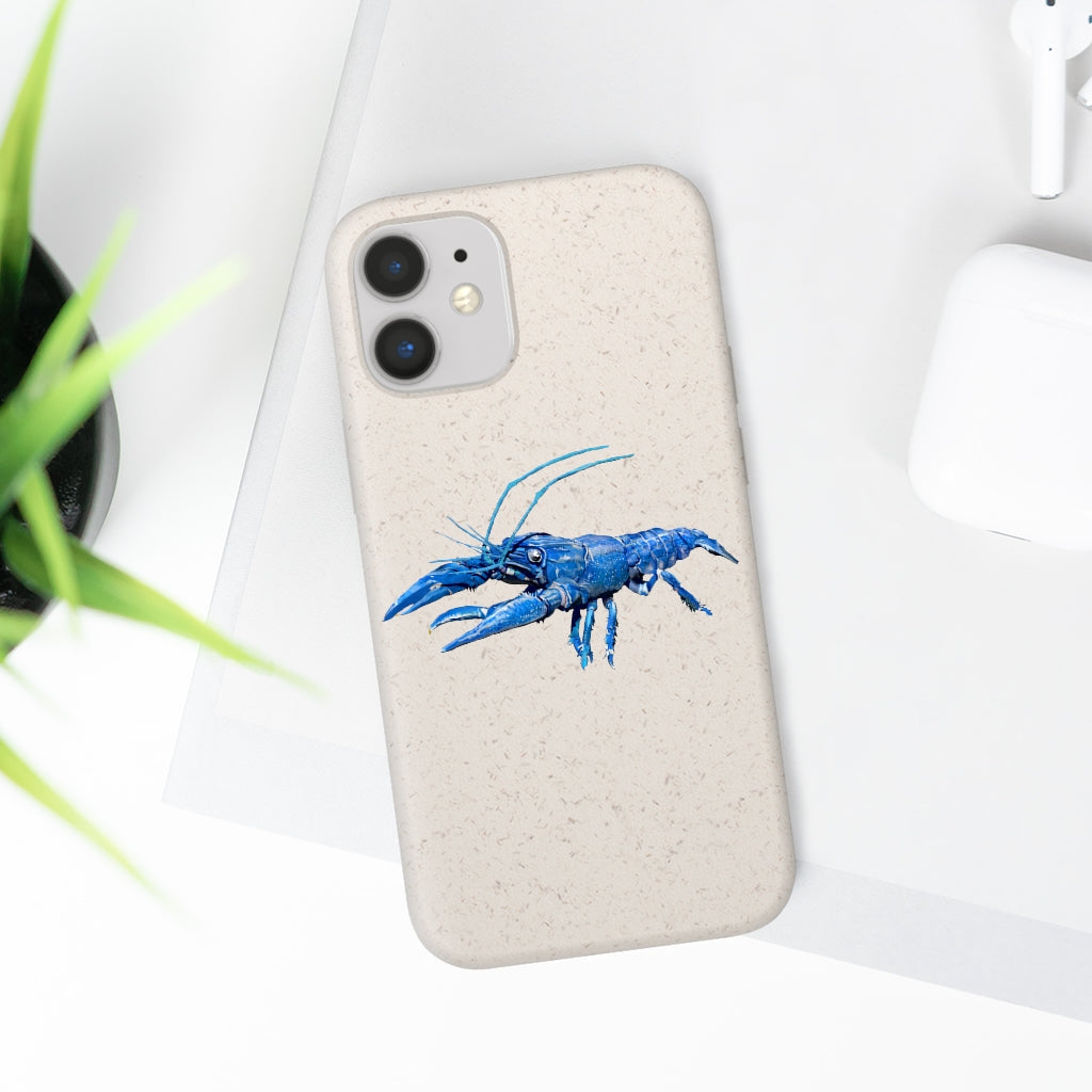 Blue Crawfish Biodegradable Phone Case made from plant-based materials, featuring a slim design and precise cutouts for connectivity.