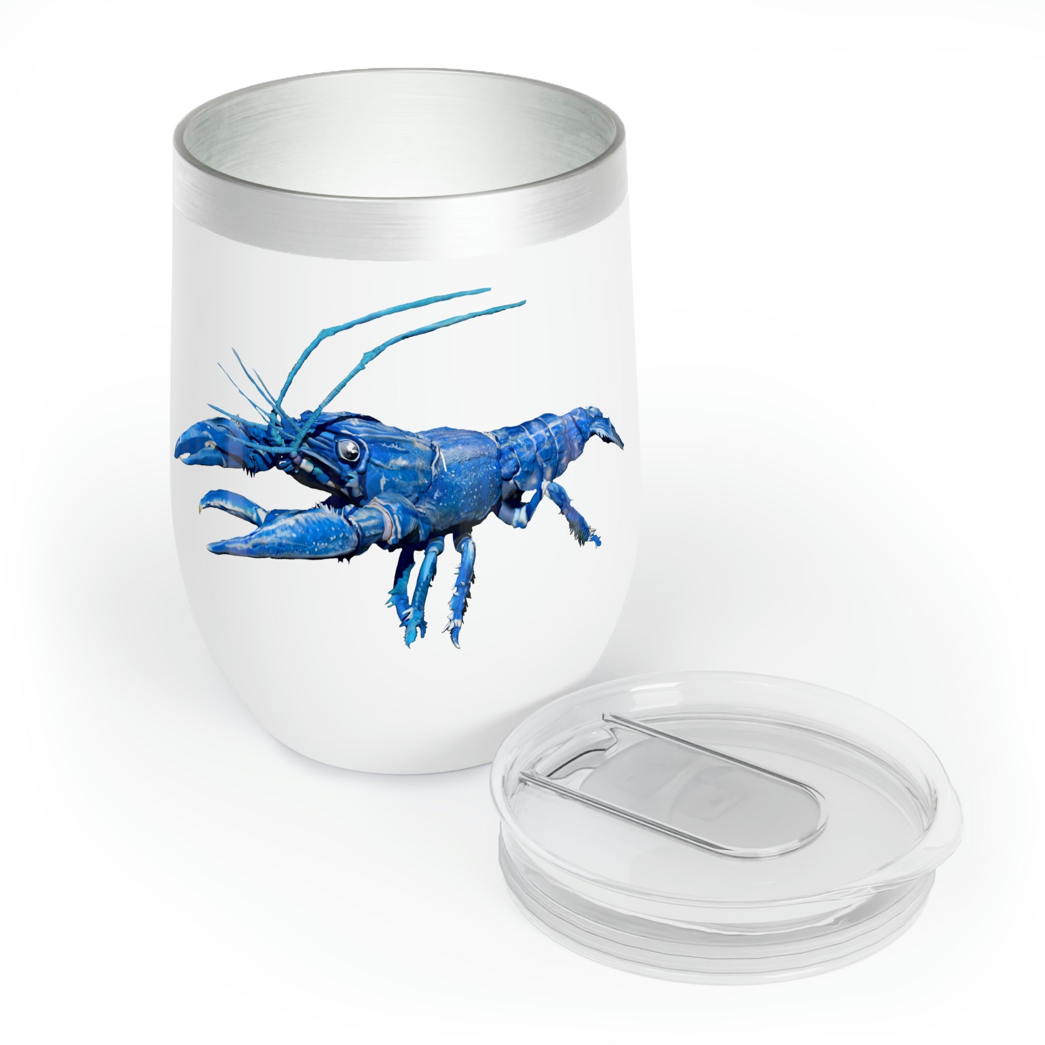 Blue Crawfish Chill Wine Tumbler with double-insulated walls, stainless steel, and customizable design.