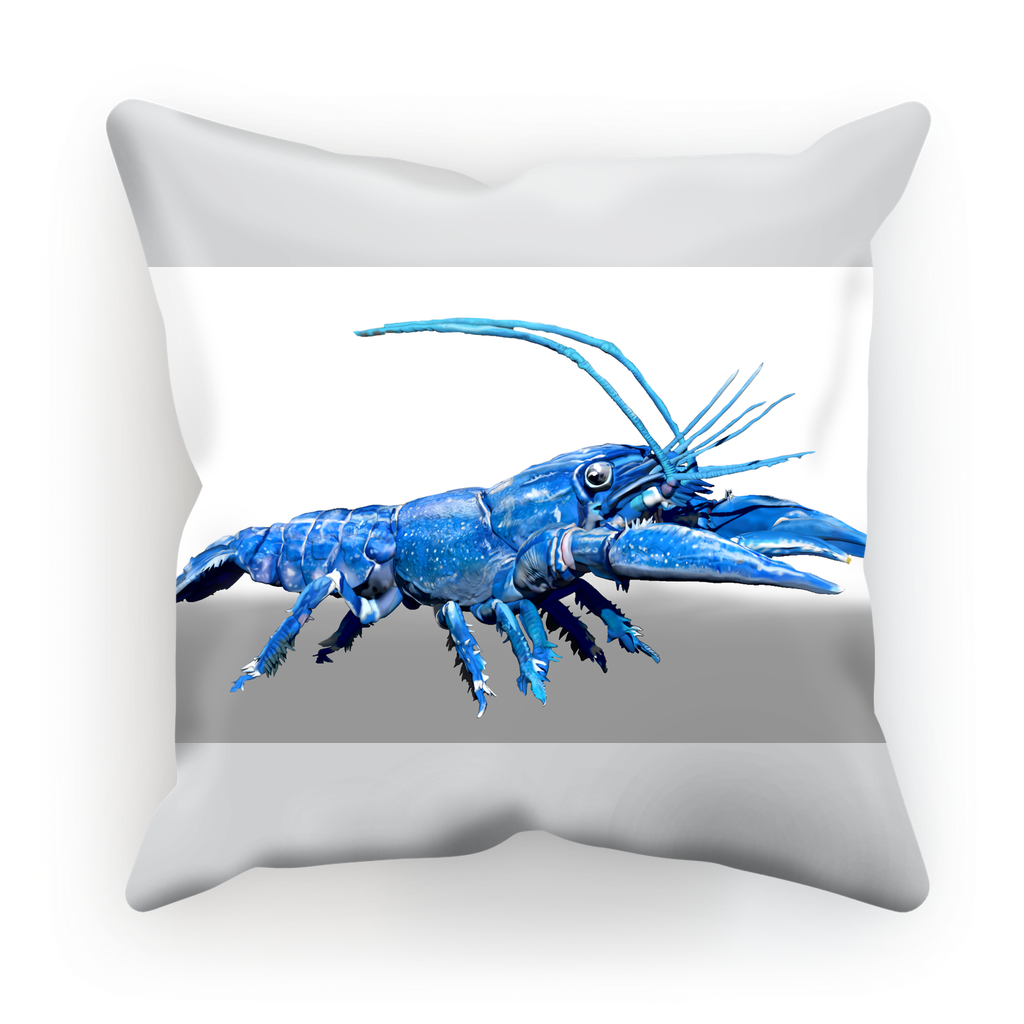 Blue Crawfish Sublimation Cushion Cover featuring vibrant colors and intricate design, made from suede or satin material.