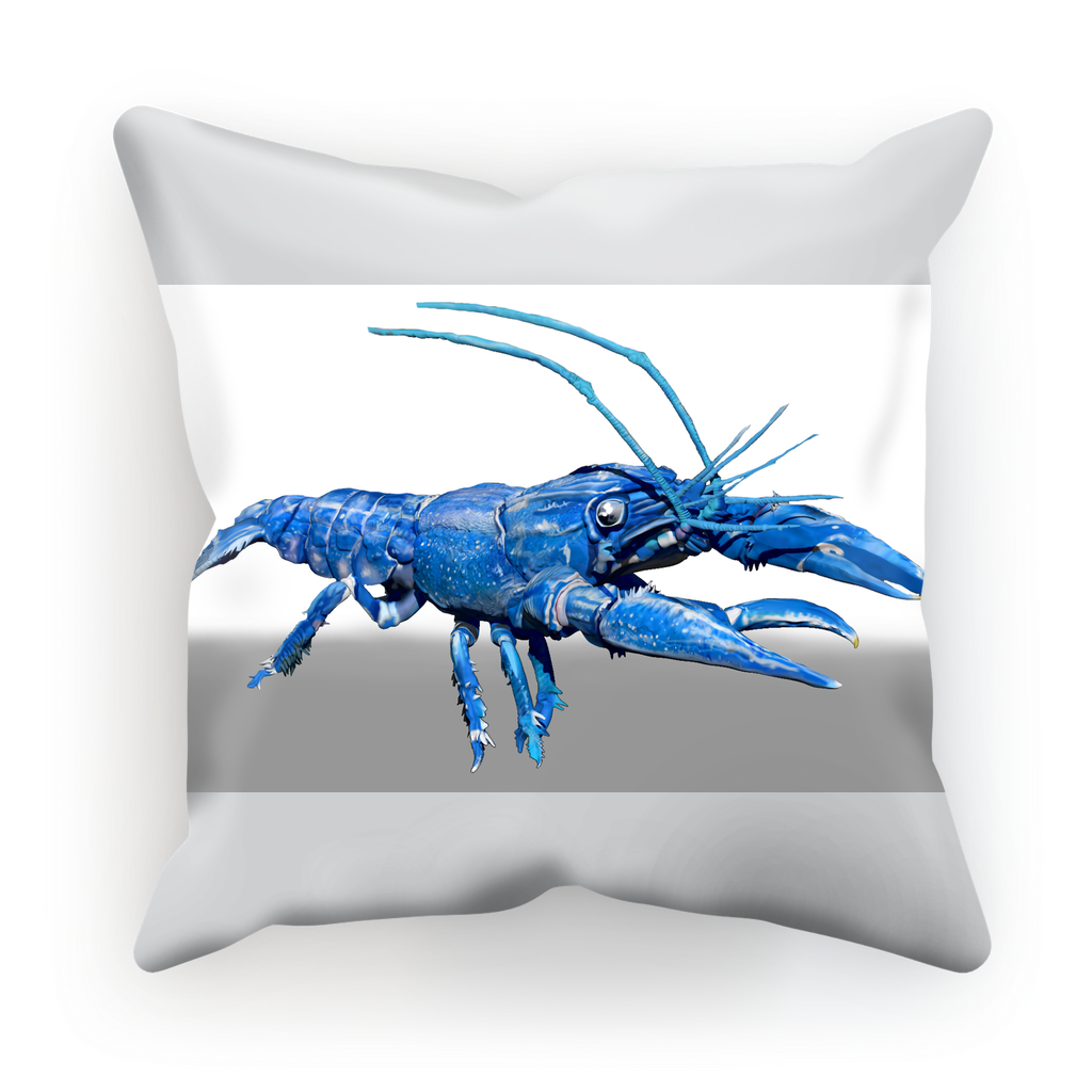 Blue Crawfish Sublimation Cushion Cover featuring vibrant colors and intricate design, made from high-quality suede or satin.