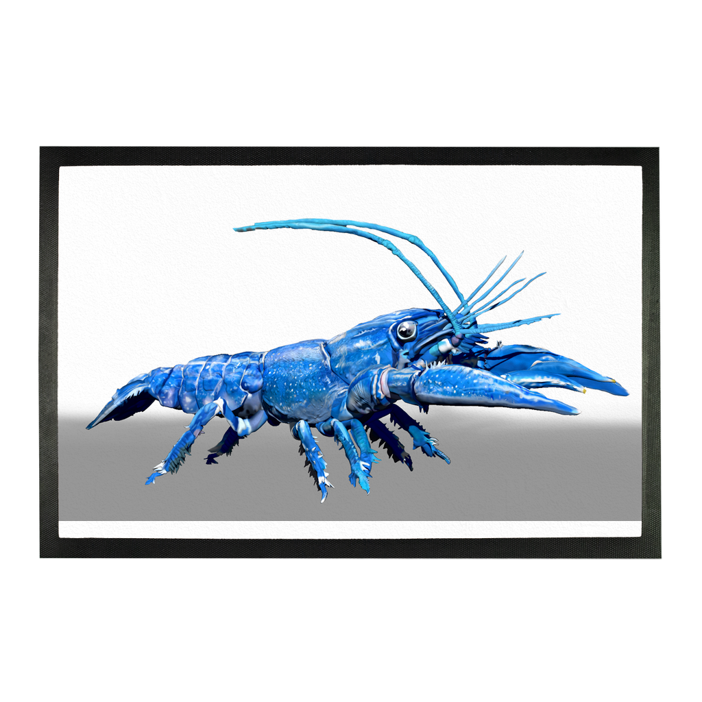 Blue Crawfish Sublimation Doormat featuring a vibrant crawfish design on a durable rubber base, perfect for home entryways.