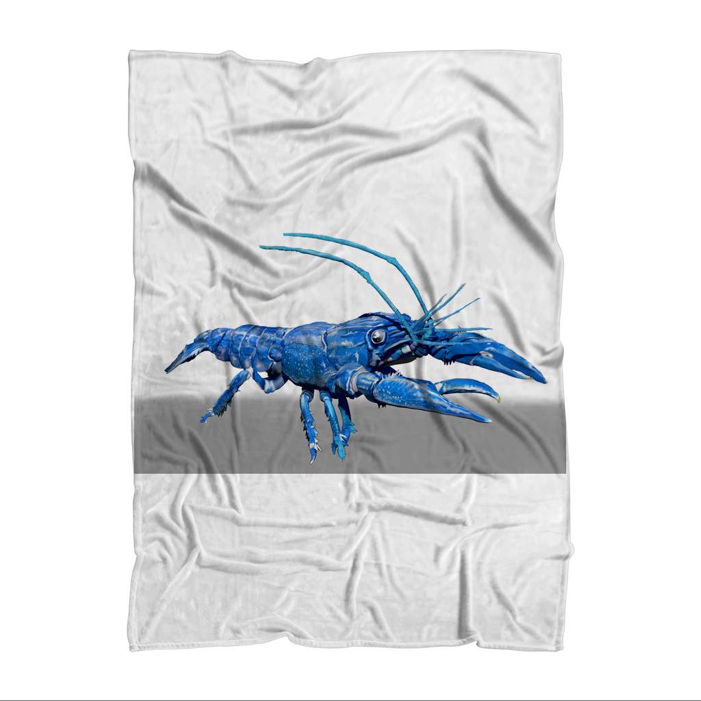 Blue Crawfish Sublimation Throw Blanket made of soft polar fleece, featuring a vibrant crawfish design on a cozy fabric.